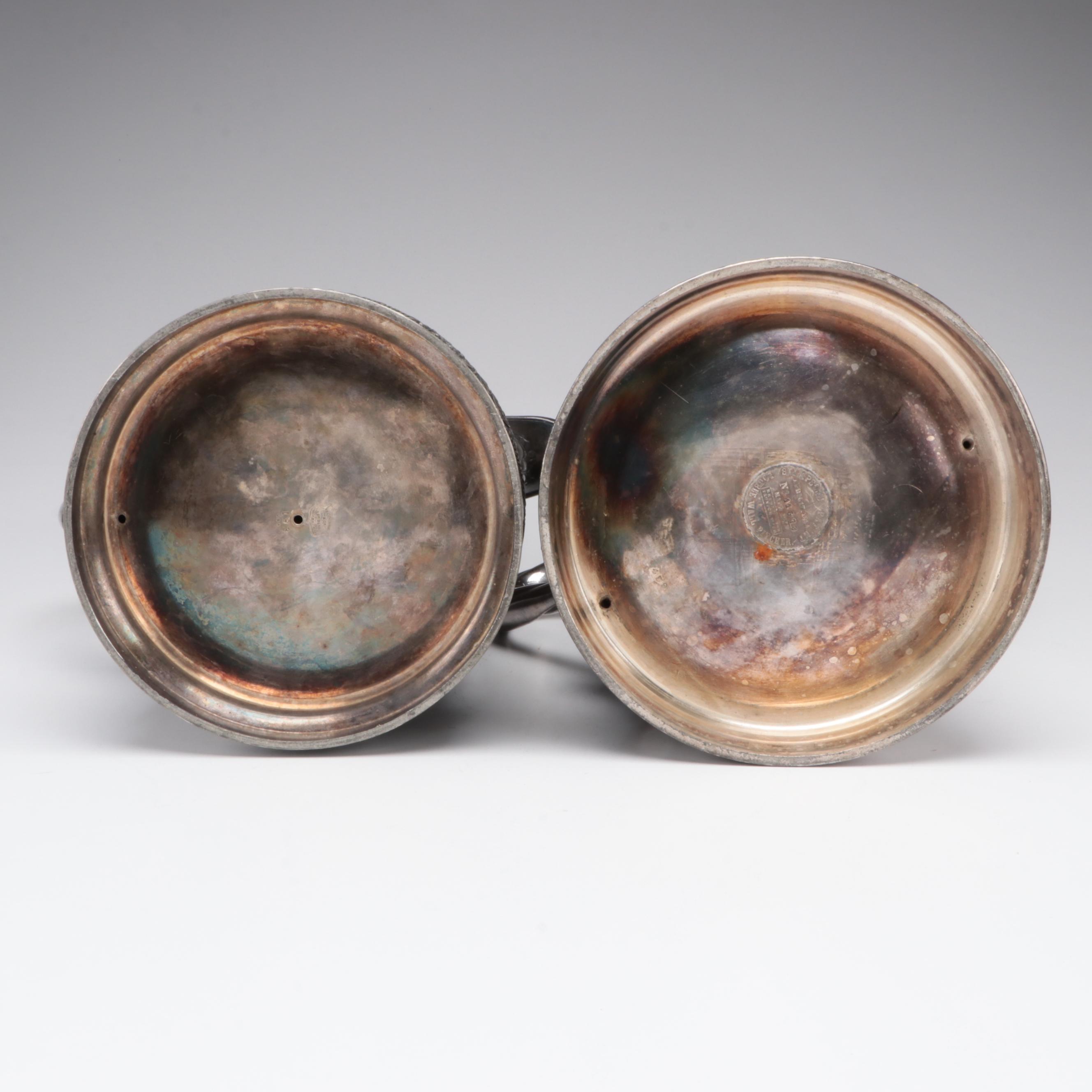 Victorian Silver Plate Pitchers with Biscuit Barrel and Warming Meat Platter