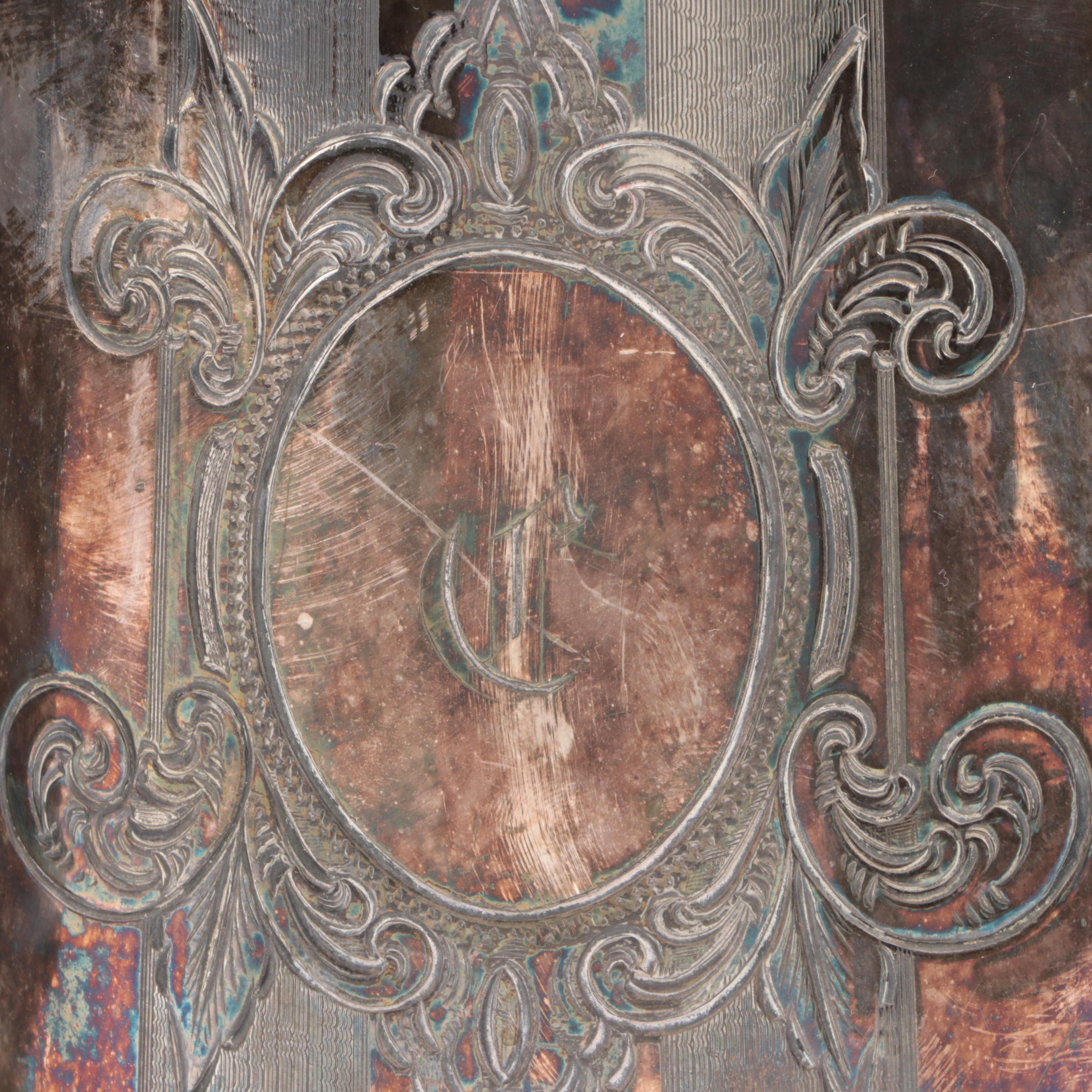 Victorian Silver Plate Pitchers with Biscuit Barrel and Warming Meat Platter