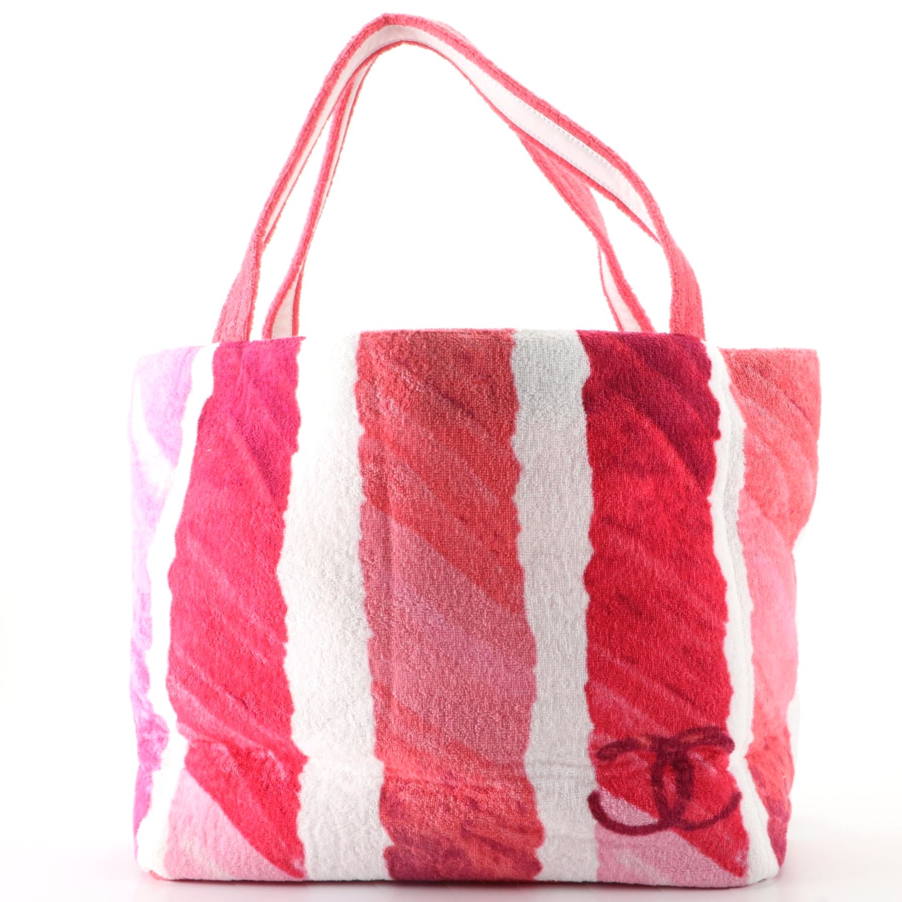 Chanel Large Beach Tote in CC Monogram Terry Cloth and White Leather Trim