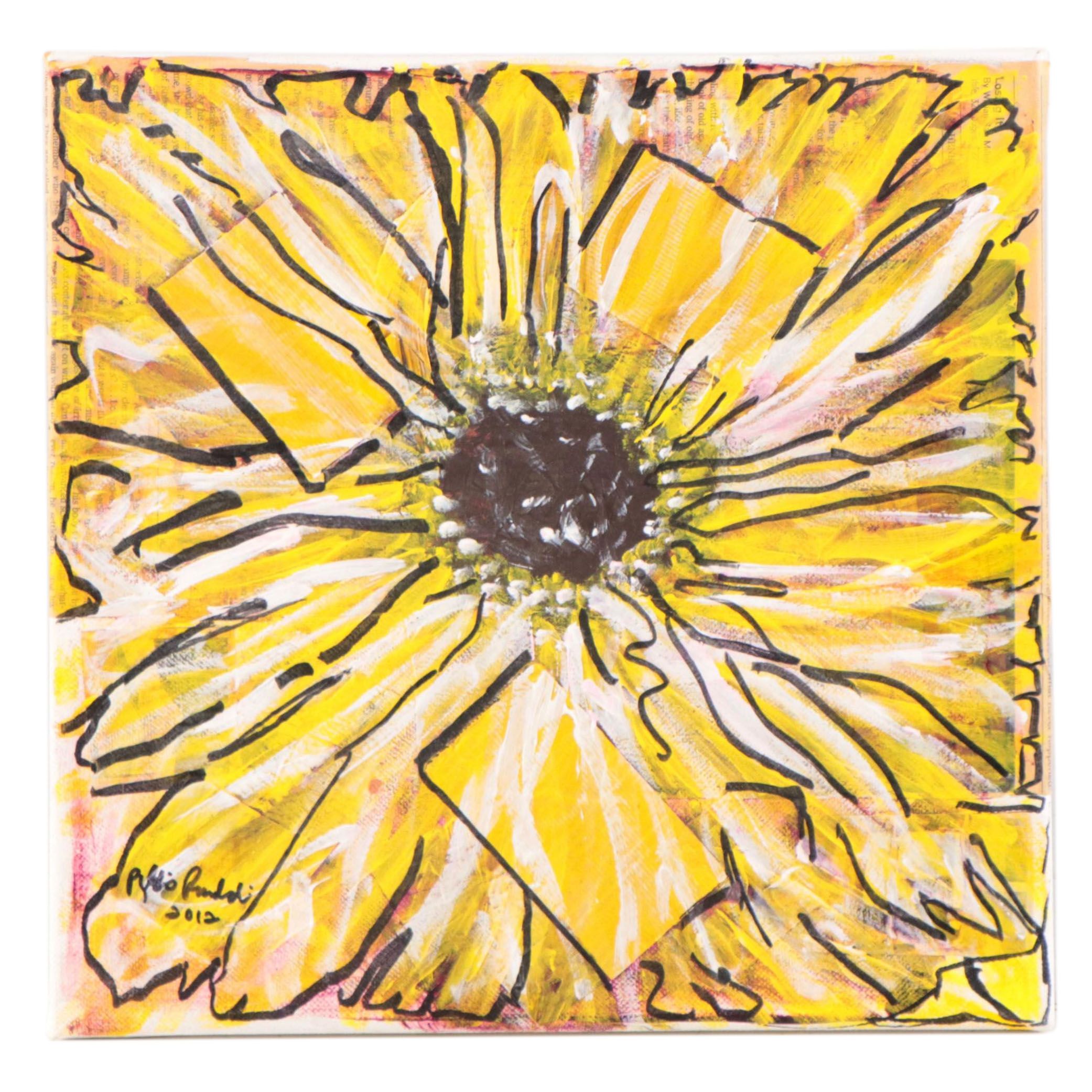 Phyllis Rinaldi Floral Mixed Media Painting, 2012