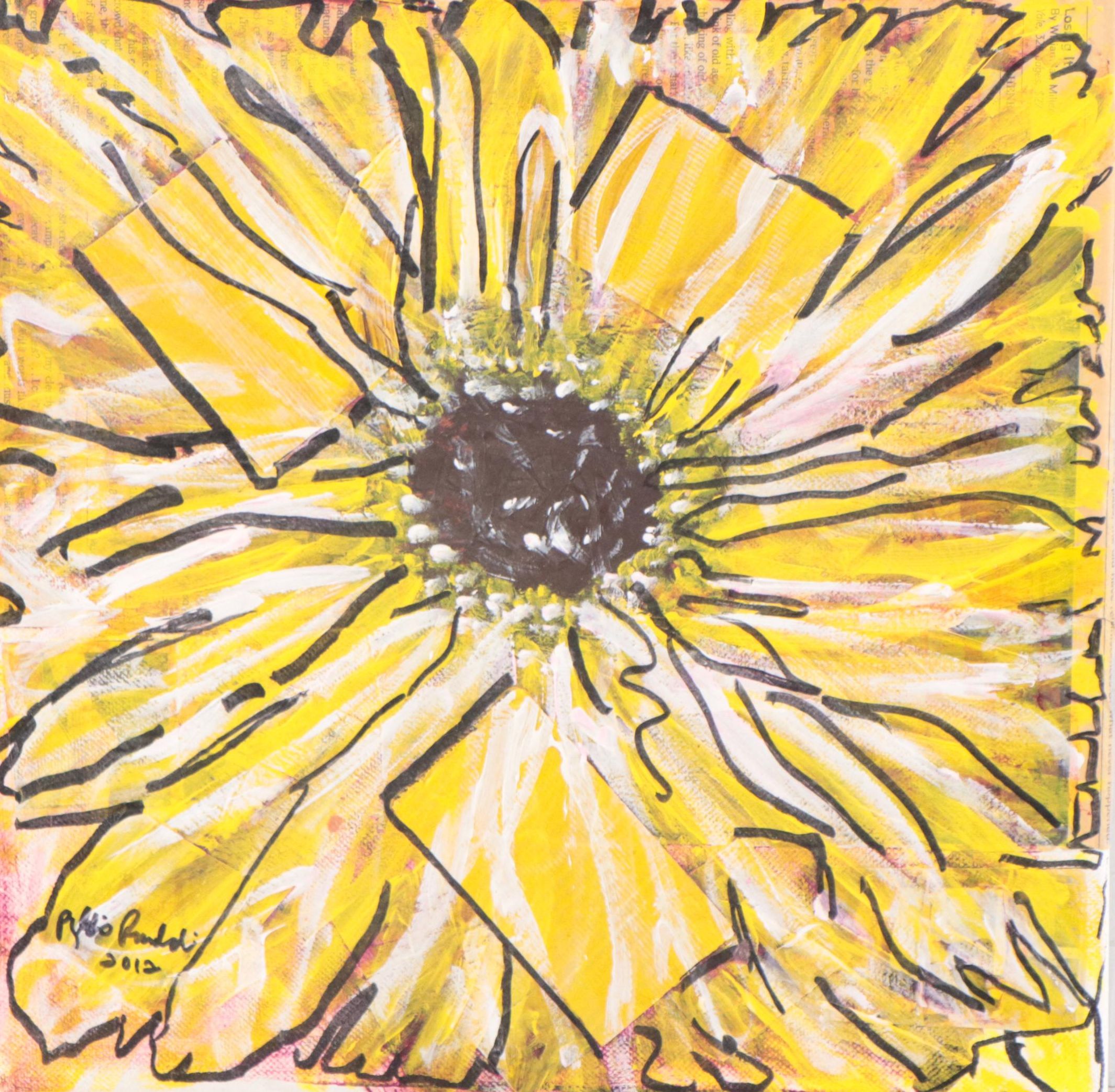 Phyllis Rinaldi Floral Mixed Media Painting, 2012