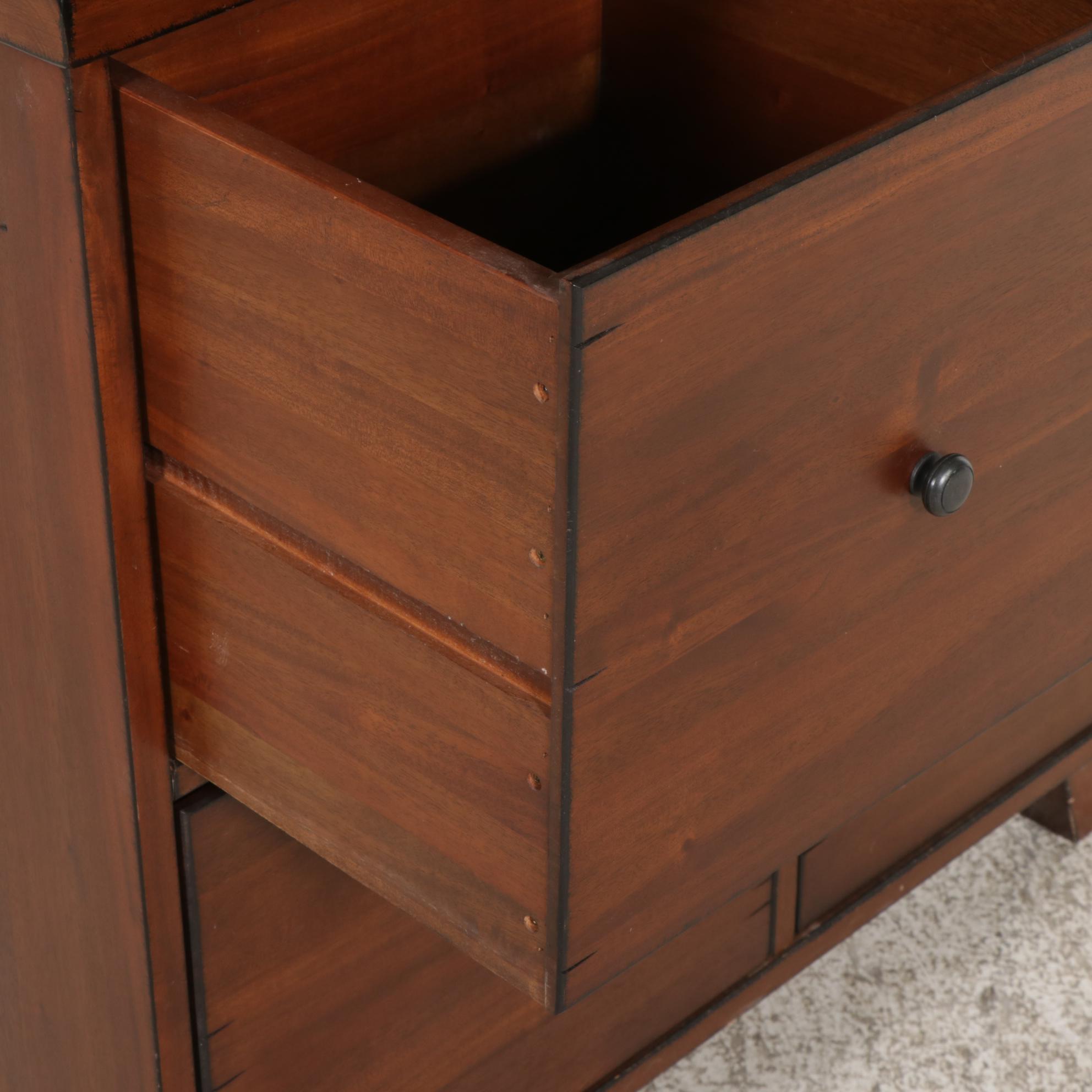 Pottery Barn Four-Drawer Cabinet and Storage Cubbies with Two Other Shelves