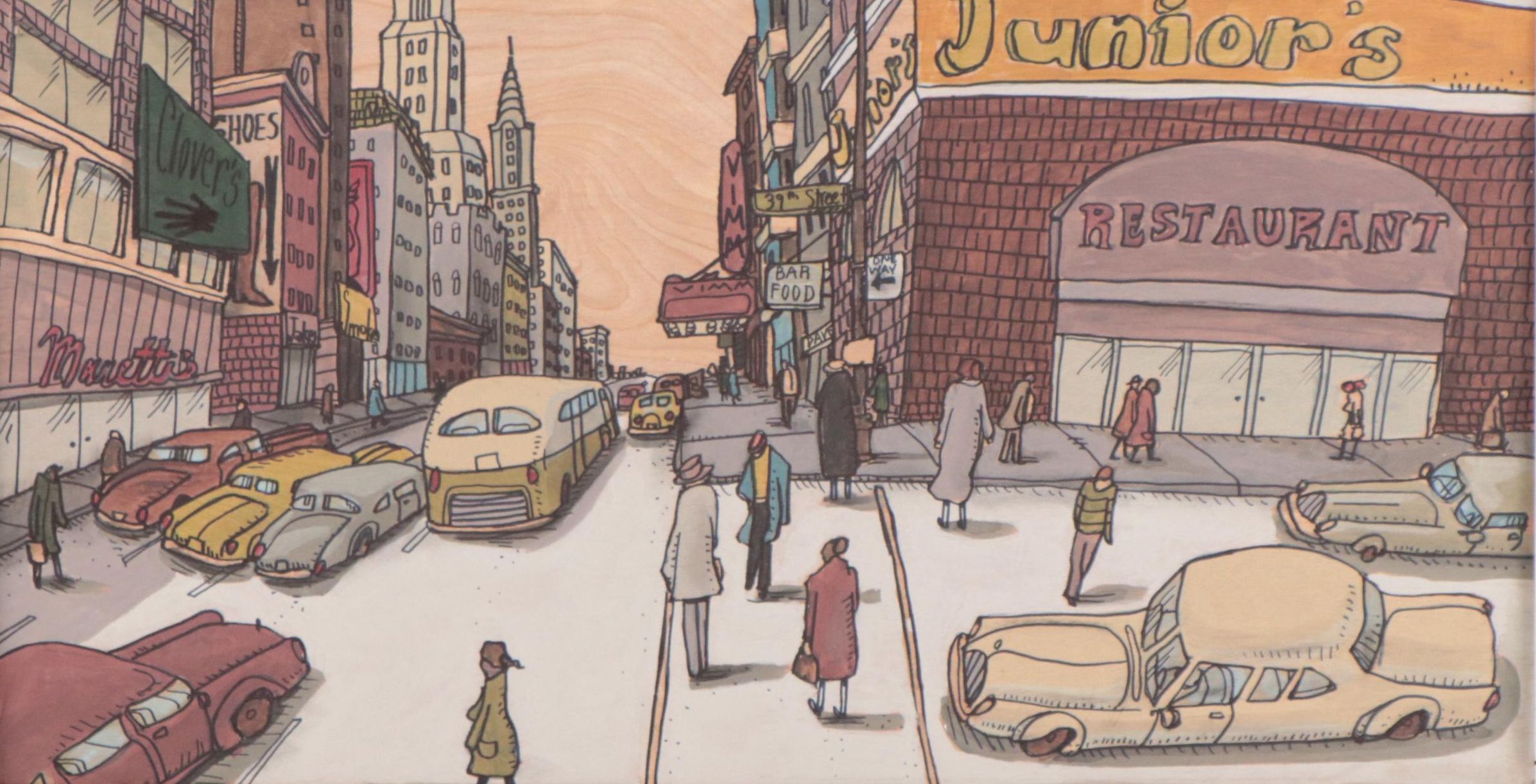 Aaron Wooten Acrylic and Ink Painting of Cityscape "Lexington Avenue," 2023