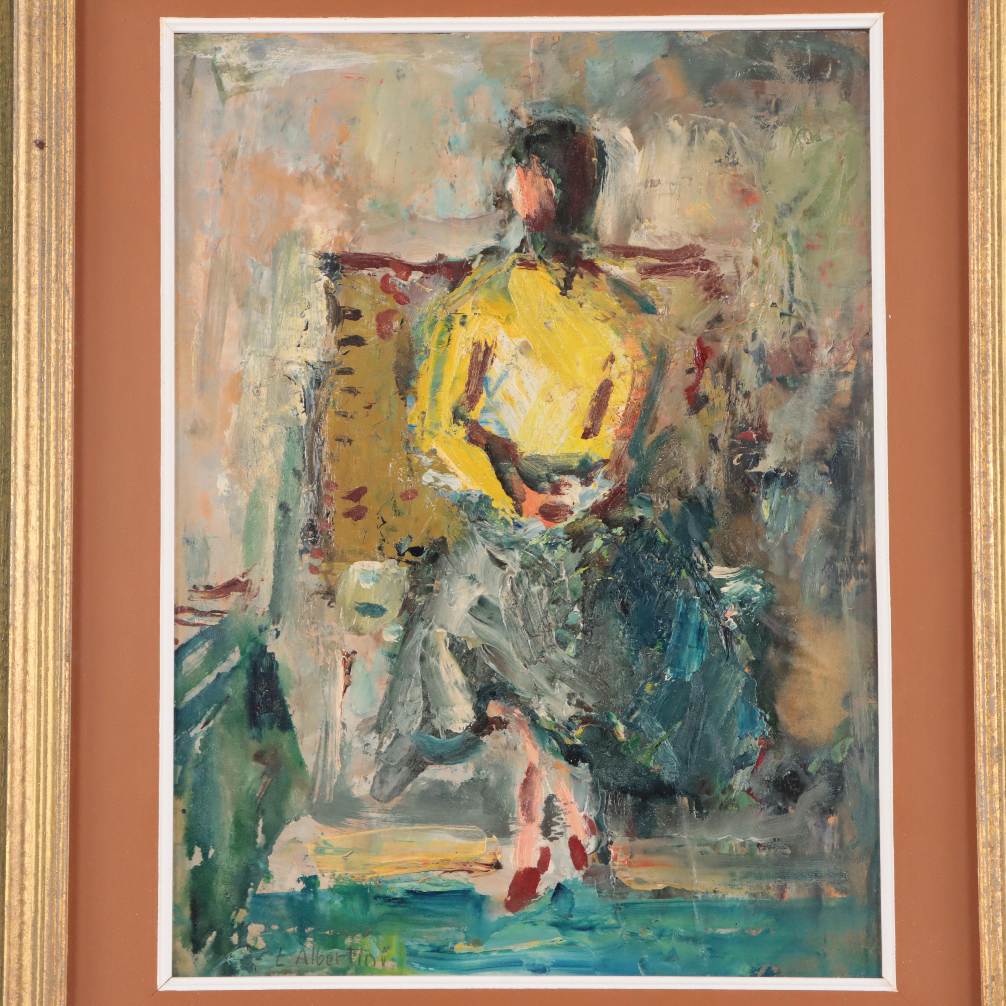 Luciano Albertini Mixed Media Painting of Seated Figure, Late 20th Century