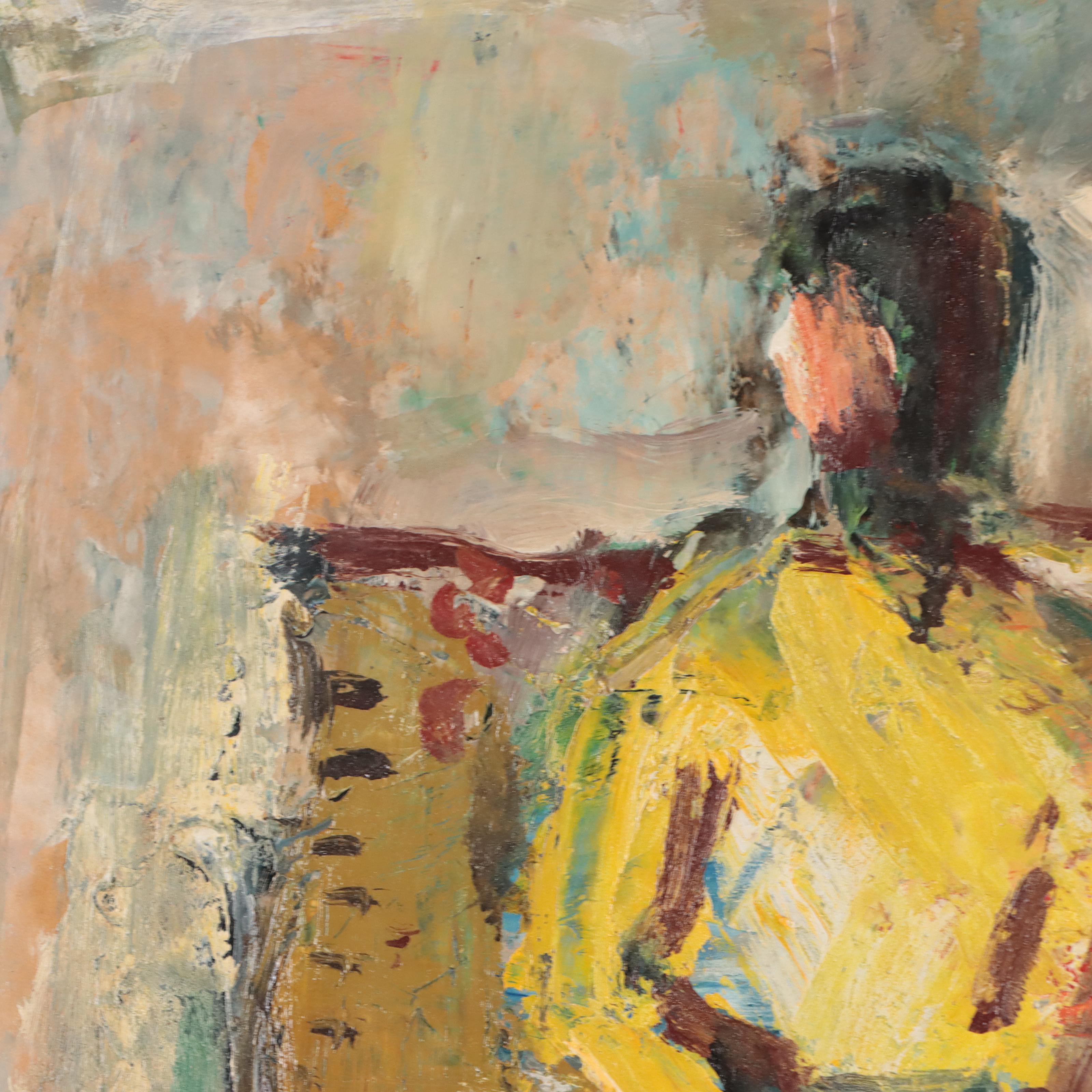 Luciano Albertini Mixed Media Painting of Seated Figure, Late 20th Century