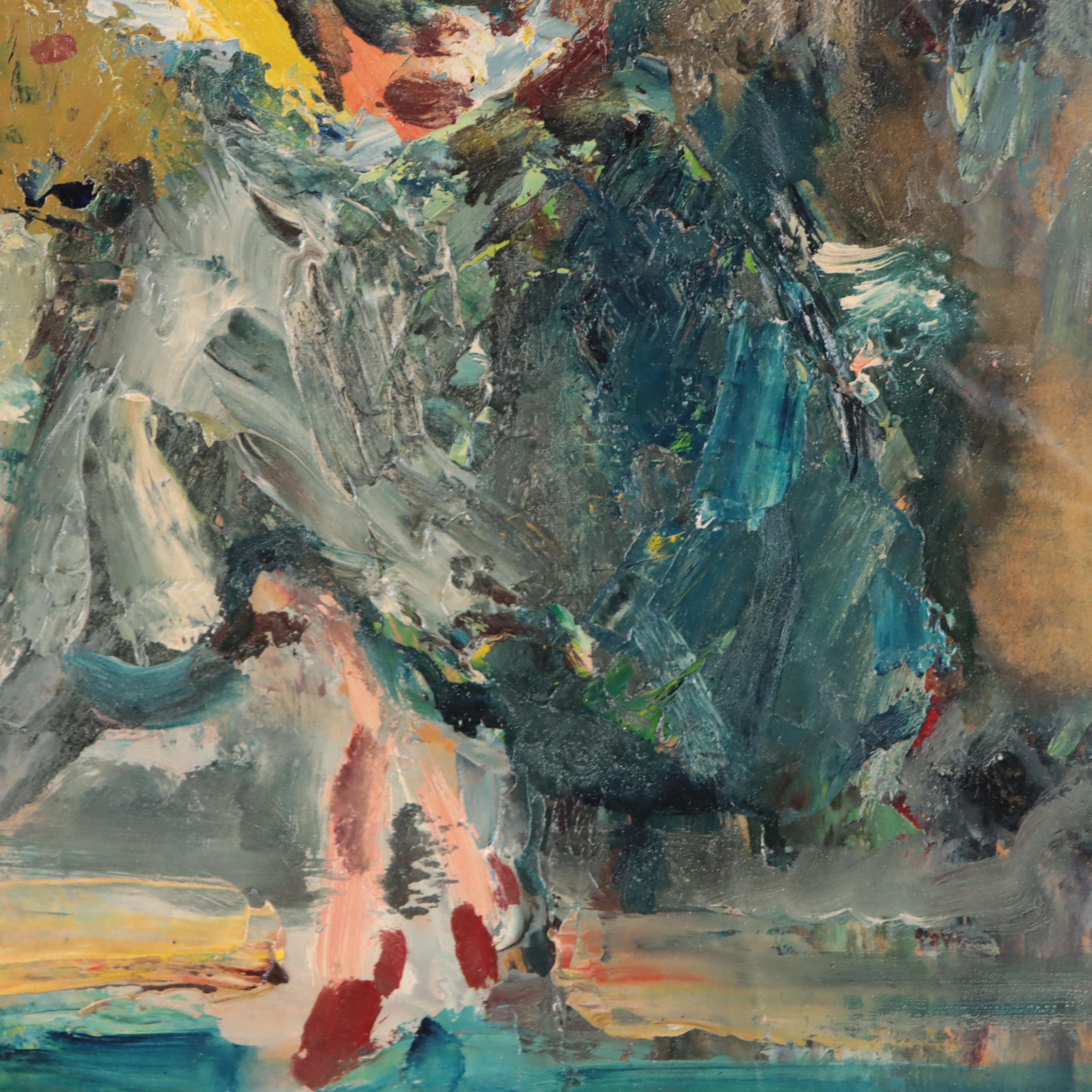 Luciano Albertini Mixed Media Painting of Seated Figure, Late 20th Century