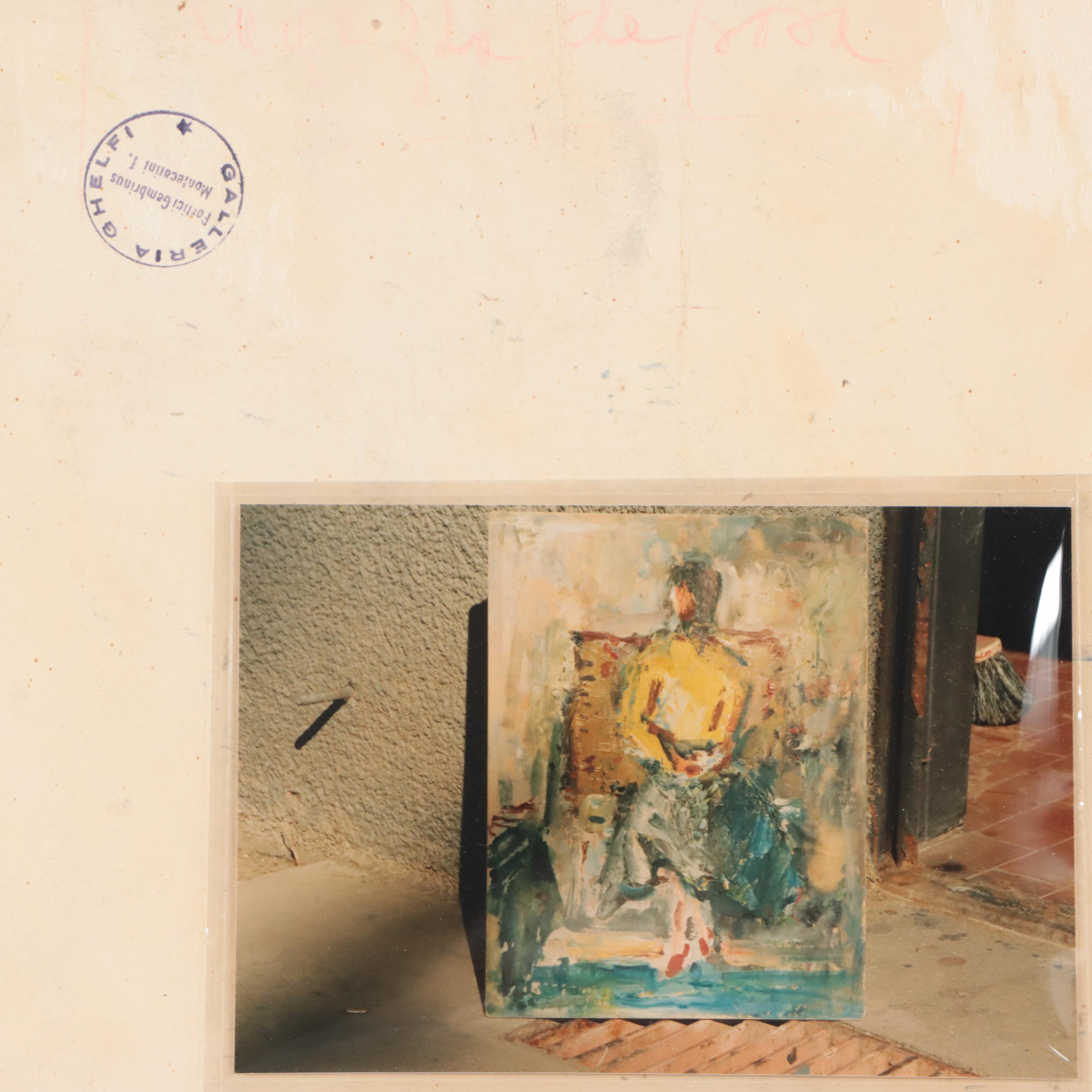 Luciano Albertini Mixed Media Painting of Seated Figure, Late 20th Century