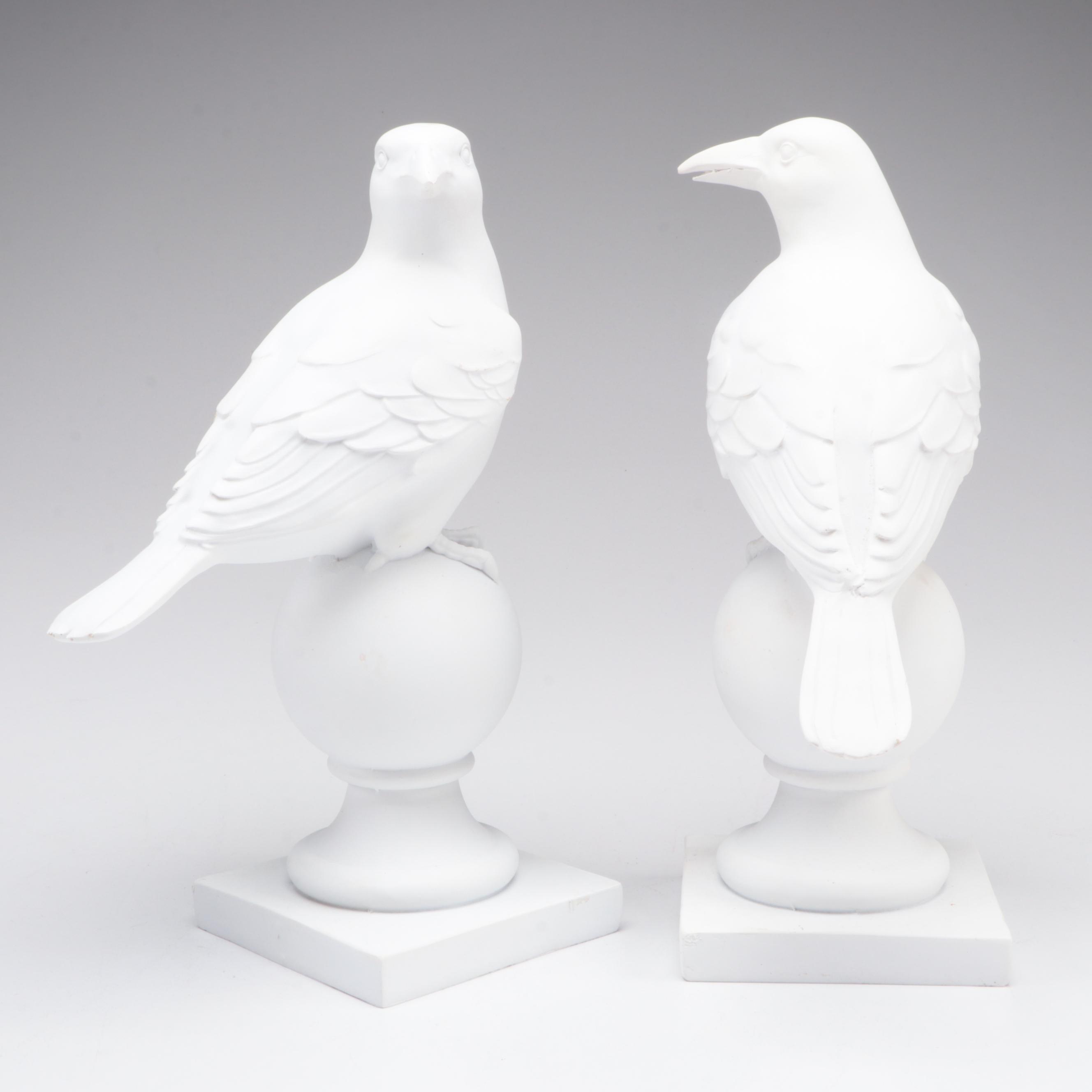 Wedgwood Blue Jasperware Cachepot with Pair of Resin Bird Figurines