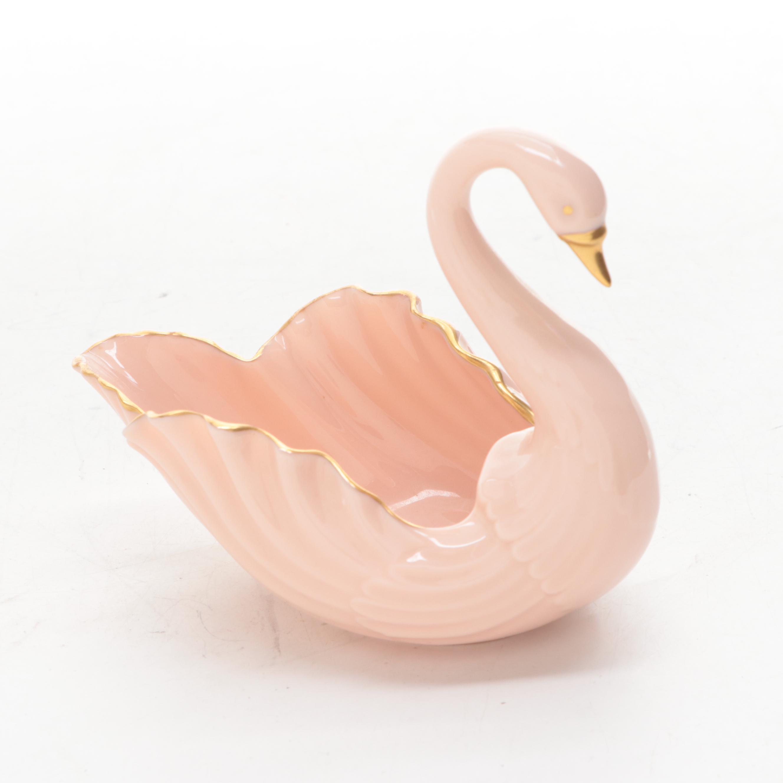 Belleek Heart-Shaped Dish with Lenox Swan Dish, Mid to Late 20th Century