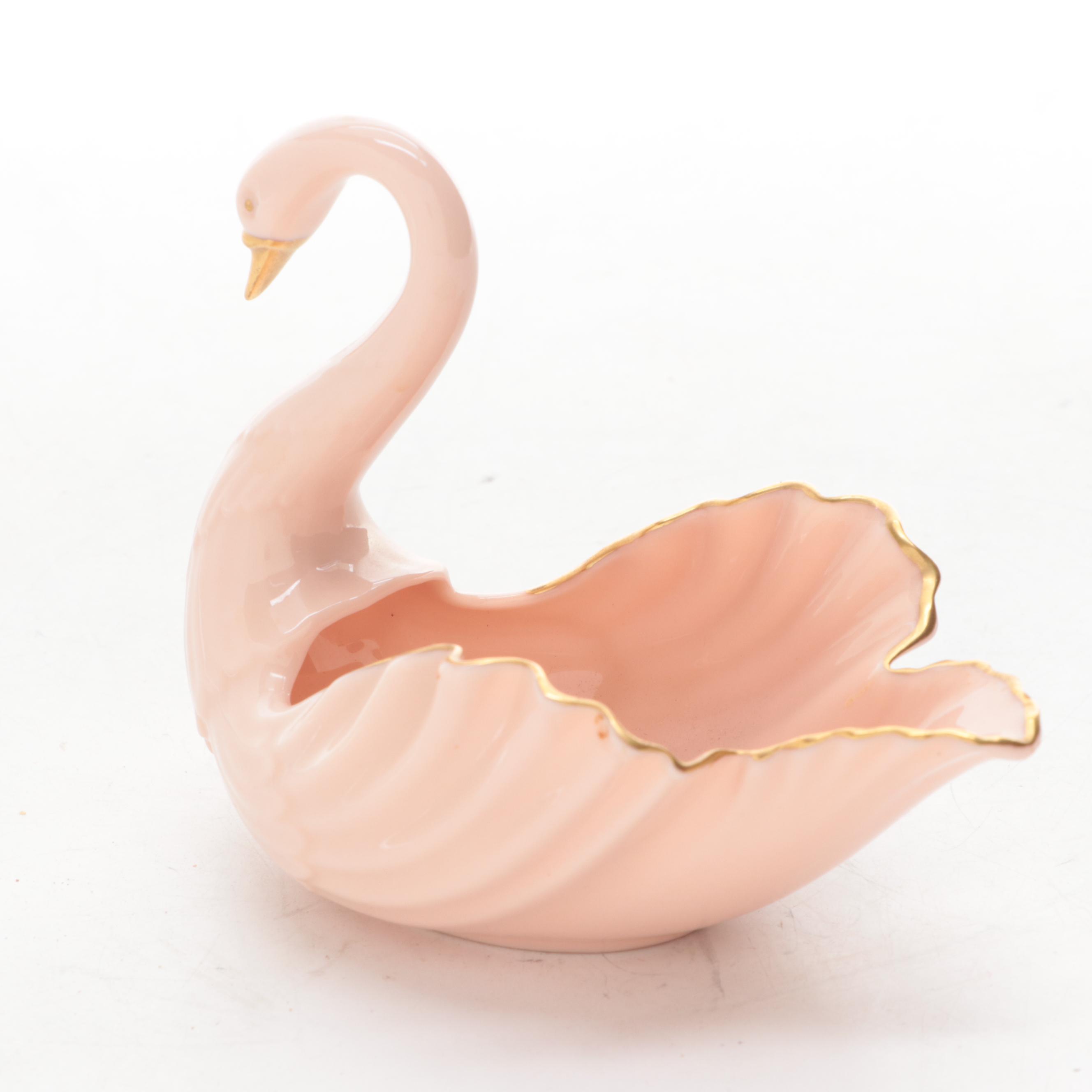 Belleek Heart-Shaped Dish with Lenox Swan Dish, Mid to Late 20th Century