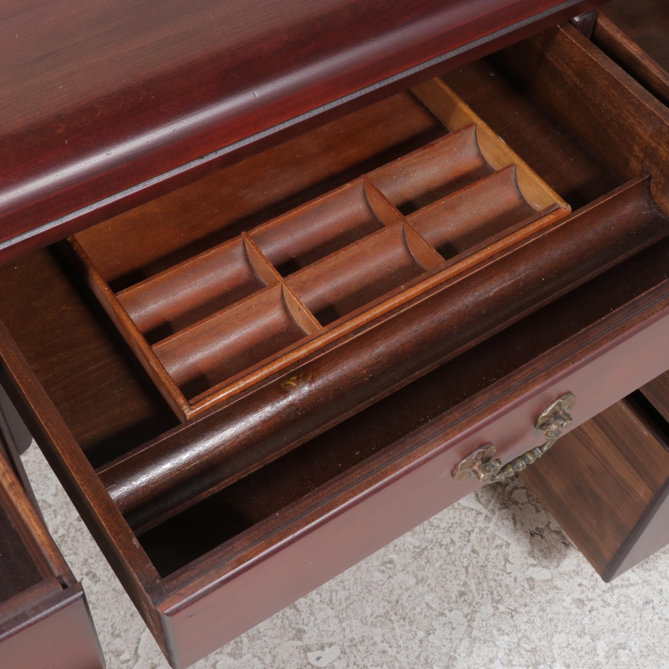 Federal Style Mahogany-Stained Kneehole Desk Plus Brass-Patinated Side Chair