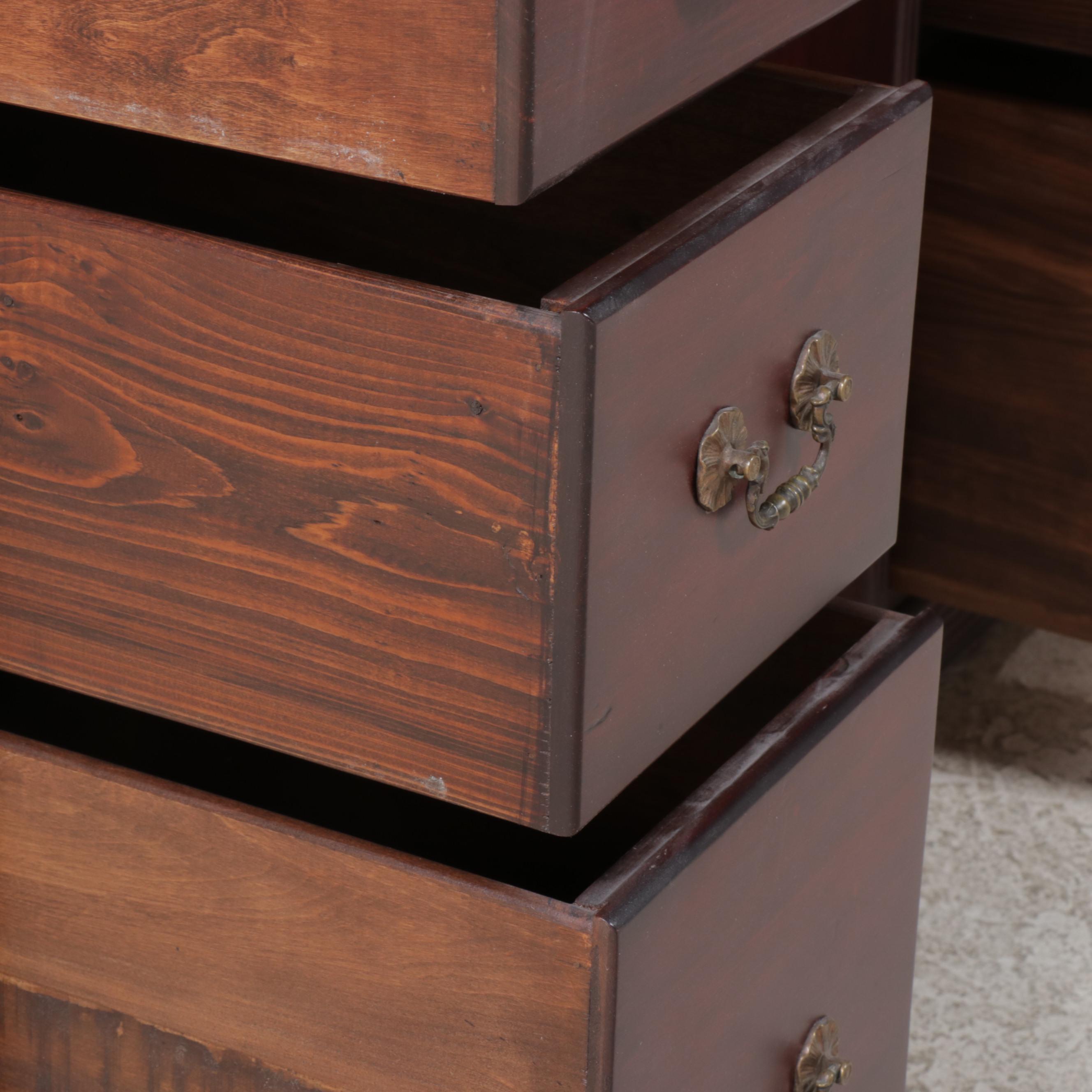Federal Style Mahogany-Stained Kneehole Desk Plus Brass-Patinated Side Chair