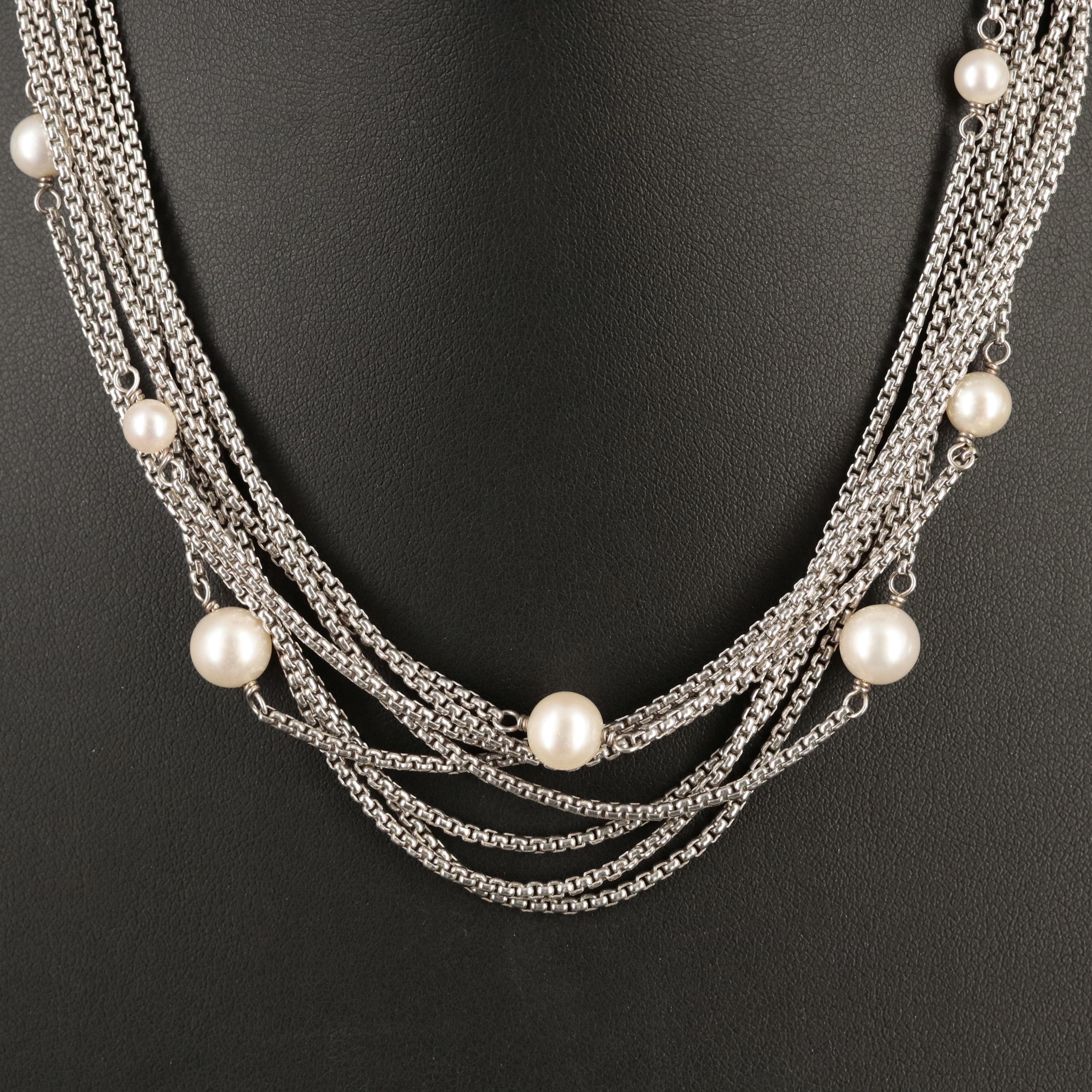David Yurman Sterling Pearl Station Multi-Strand Necklace