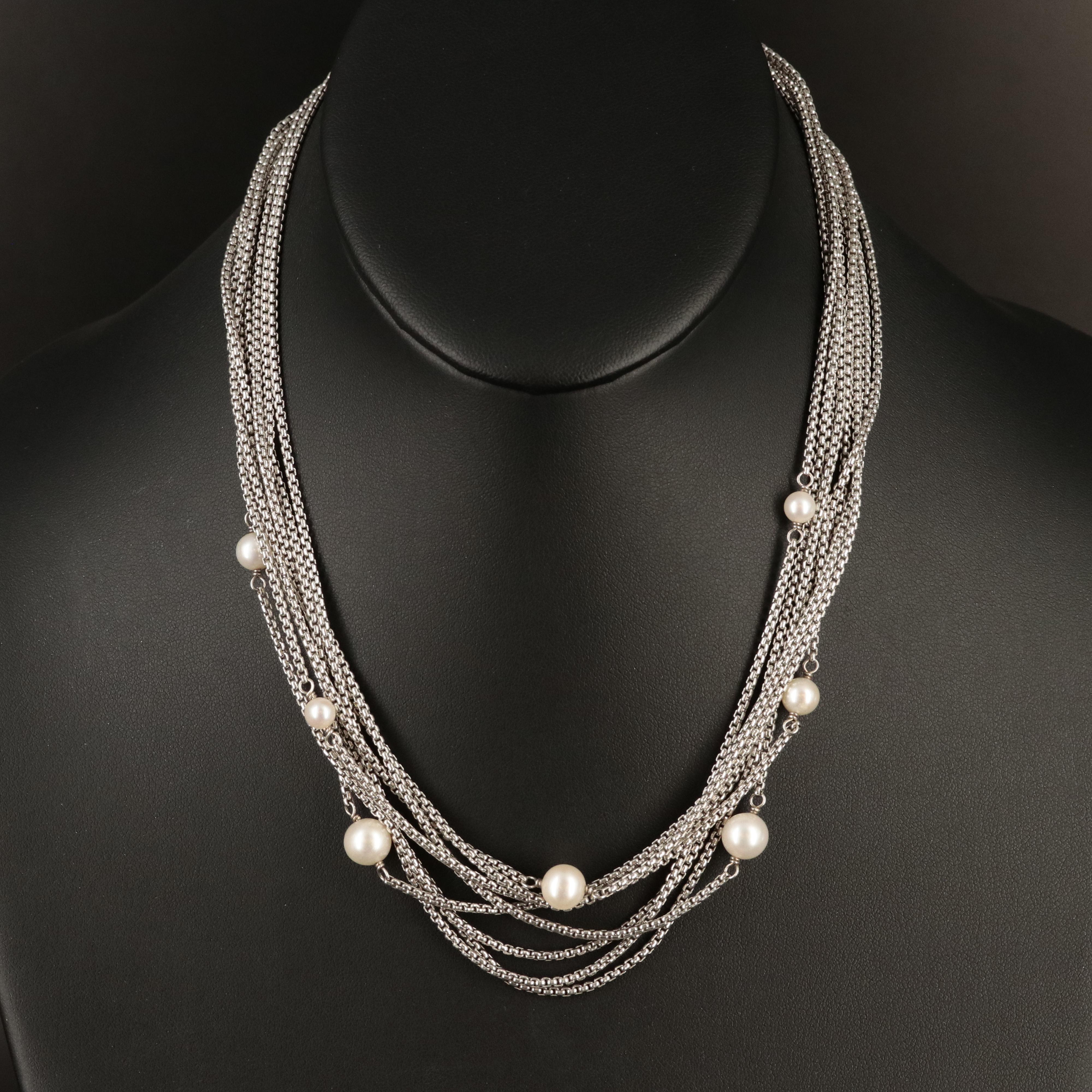 David Yurman Sterling Pearl Station Multi-Strand Necklace