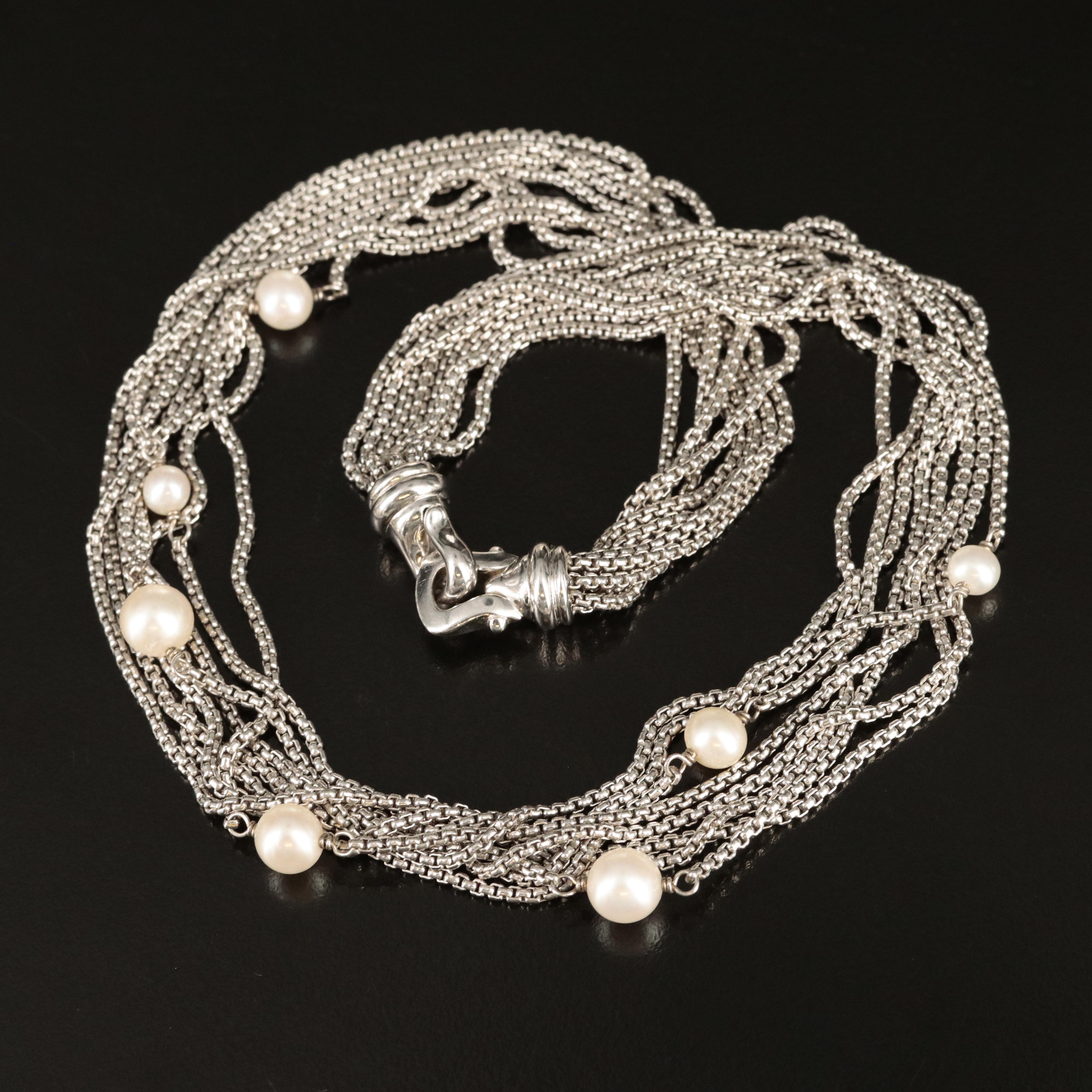 David Yurman Sterling Pearl Station Multi-Strand Necklace