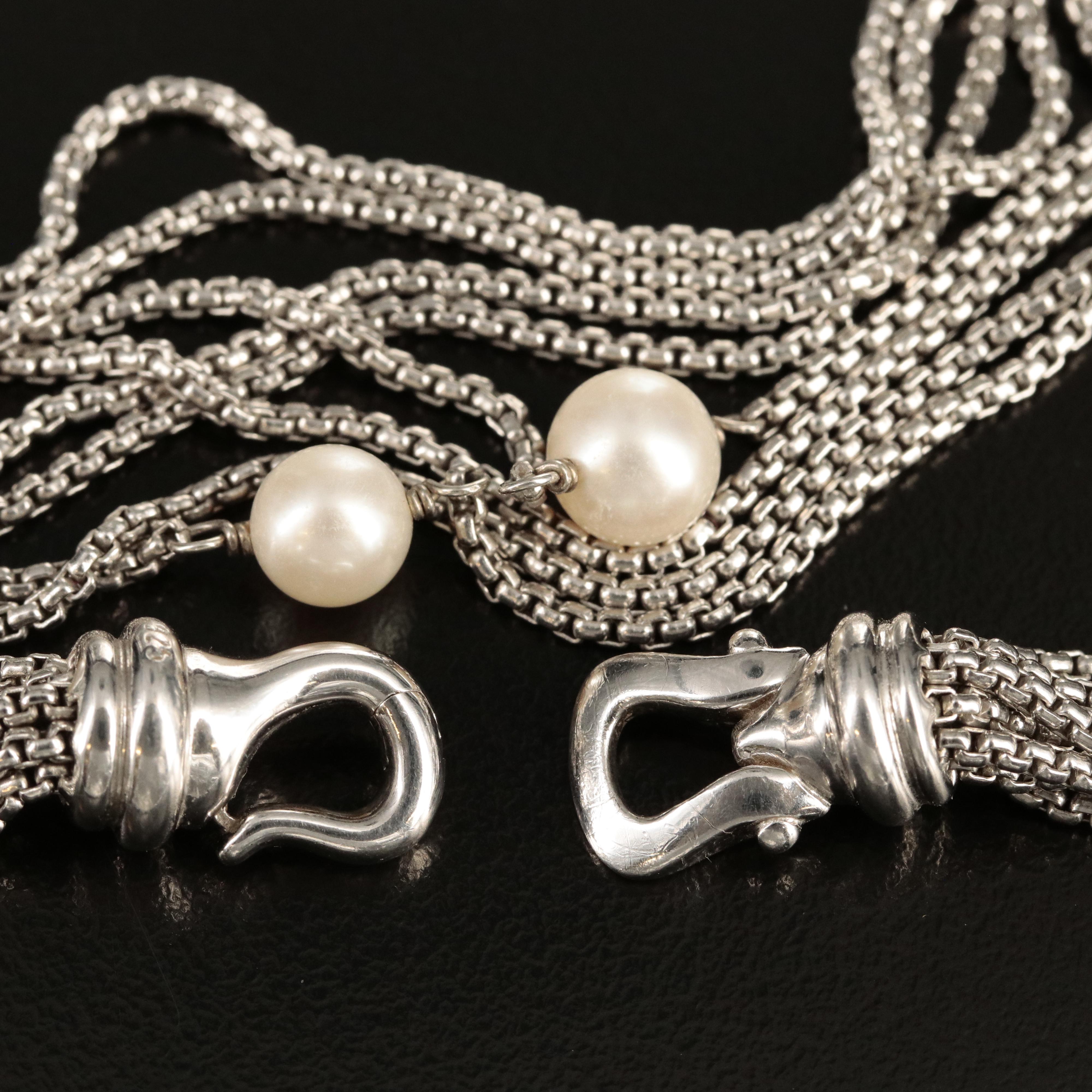 David Yurman Sterling Pearl Station Multi-Strand Necklace