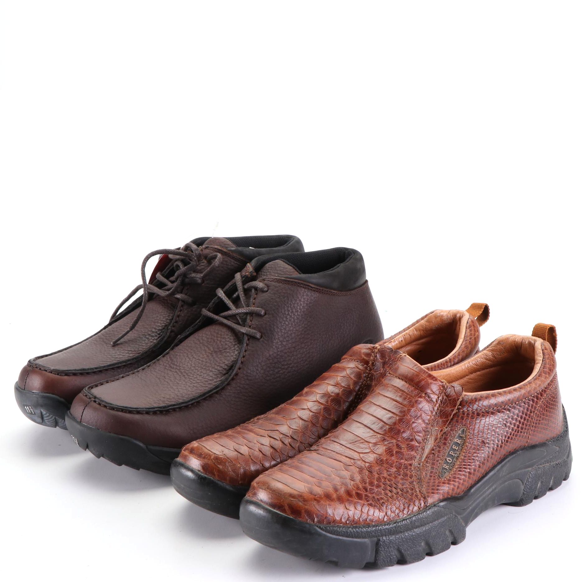 Men's Roper Croc-Effect Leather Slip-On and Lace-Up Casual Shoes with Box