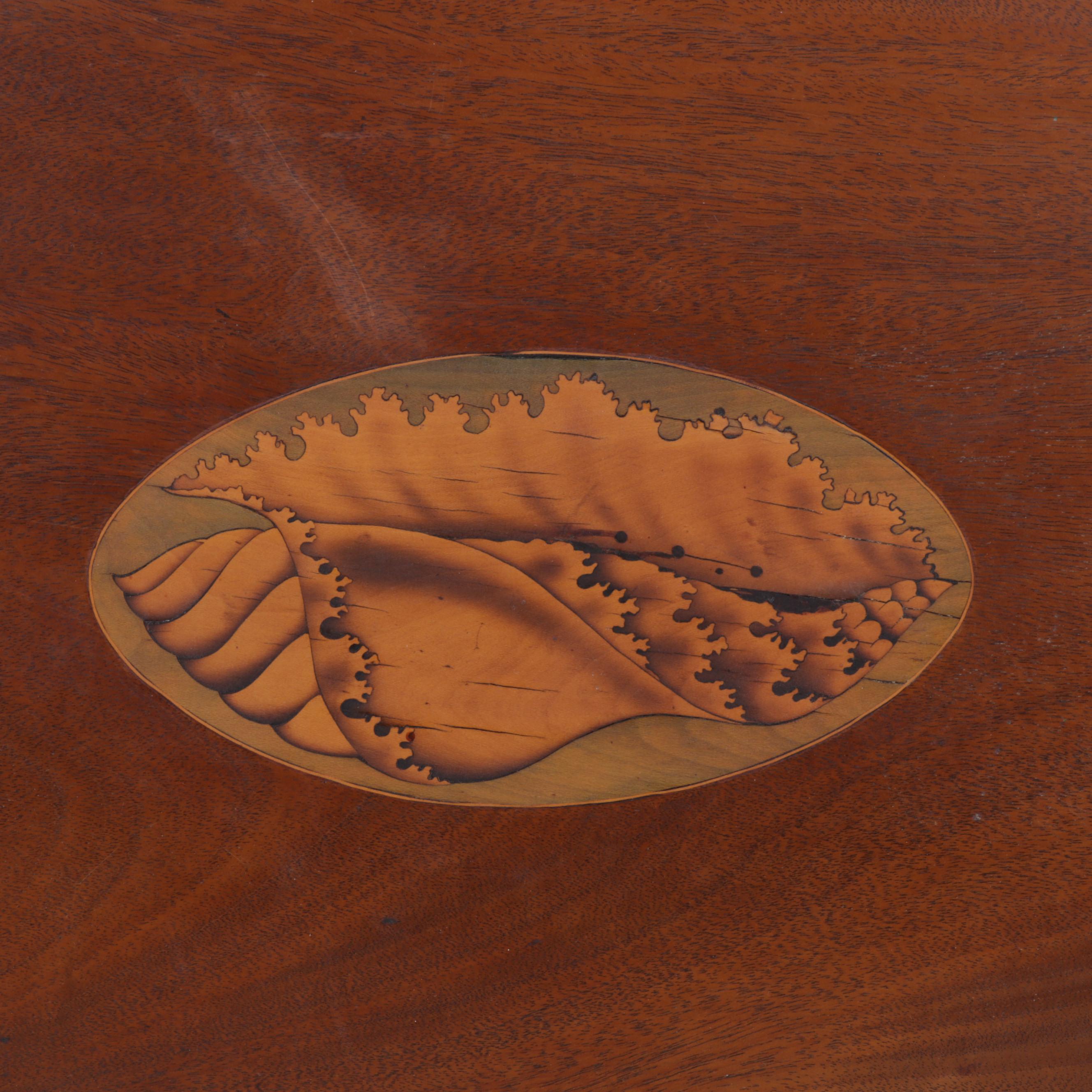 English Mahogany Gallery Tray with Marquetry Seashell Inlay, Late 19th Century