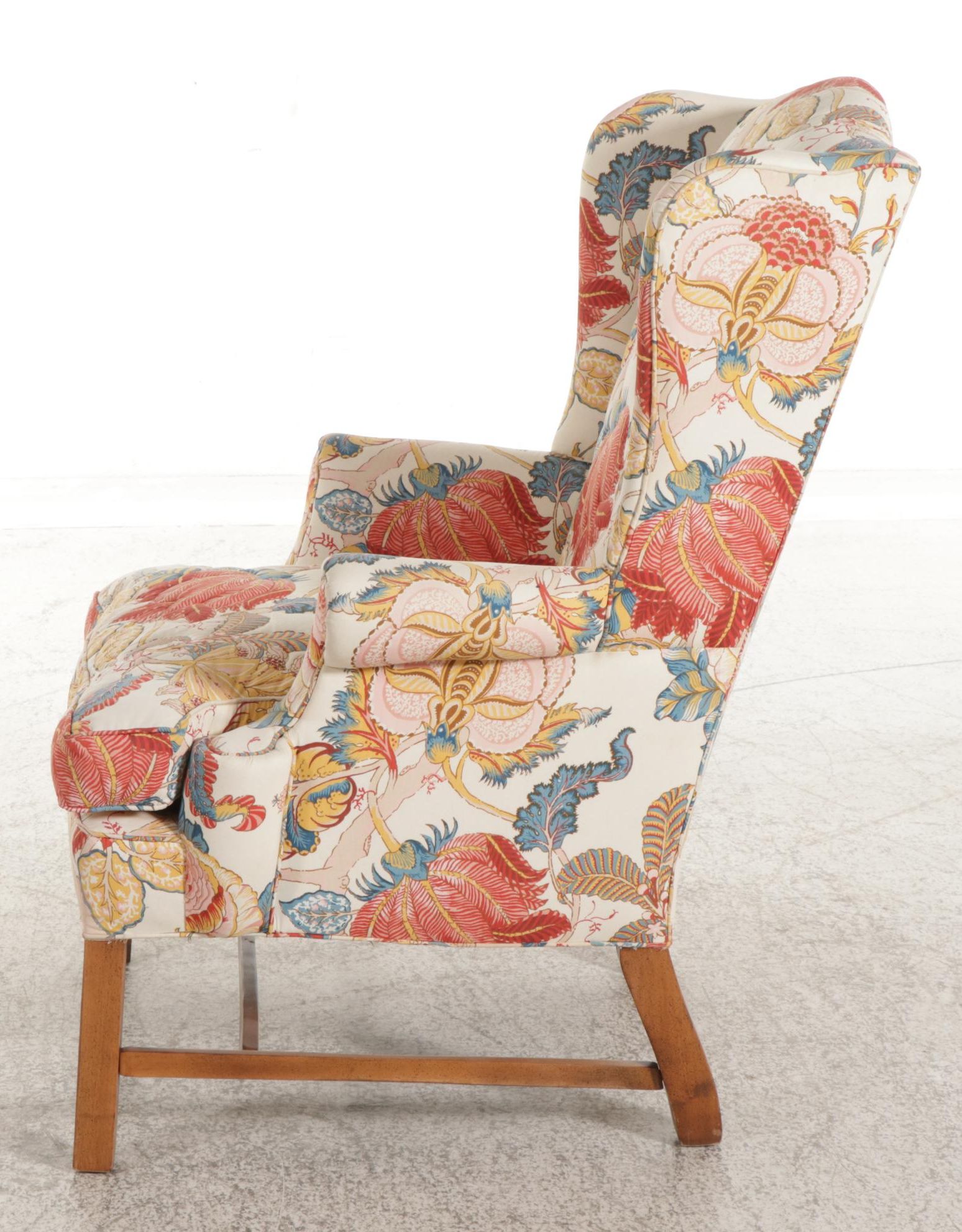 Lee Industries Chippendale Style Wingback Chair in Quilted Print Upholstery