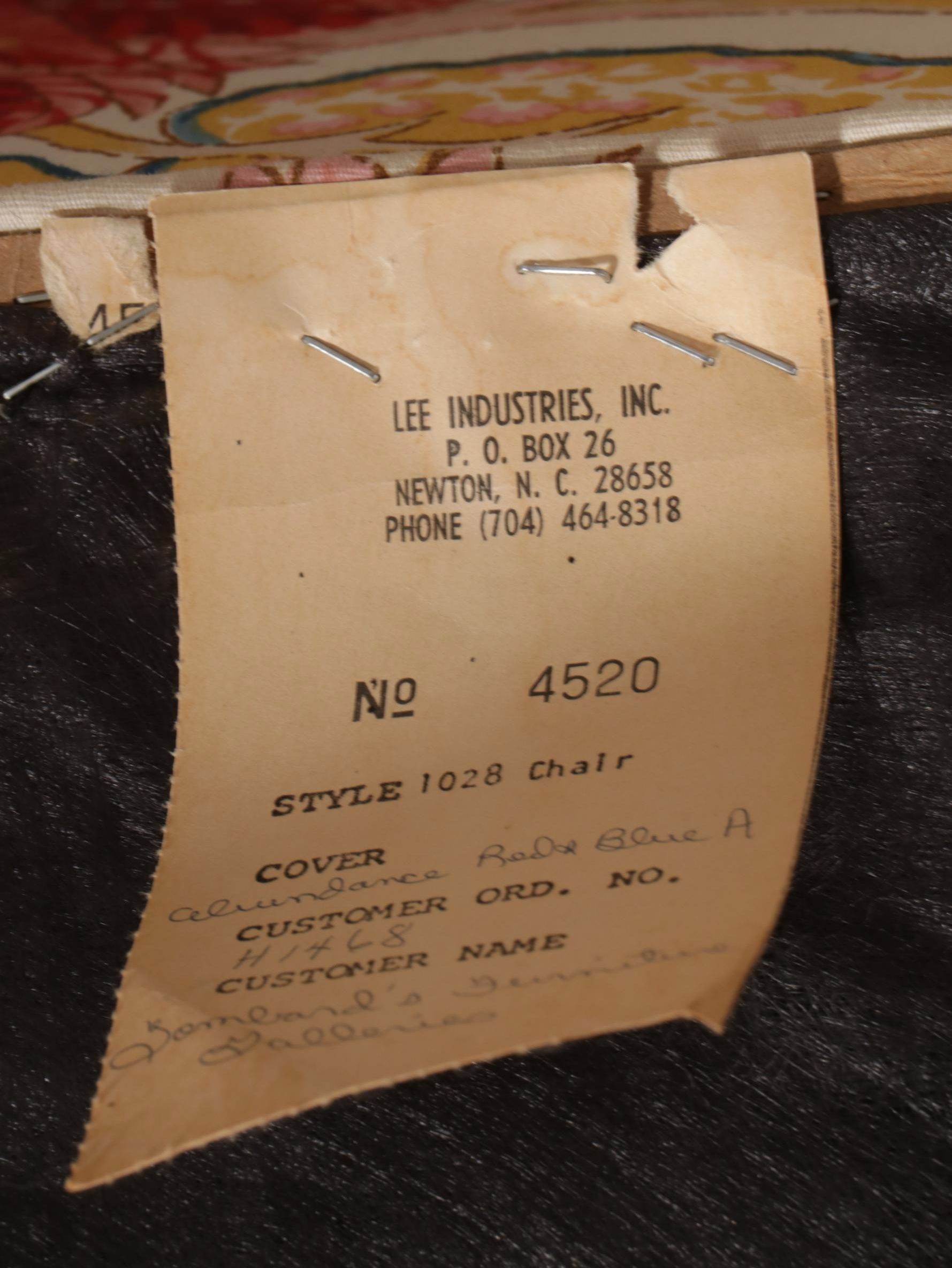 Lee Industries Chippendale Style Wingback Chair in Quilted Print Upholstery