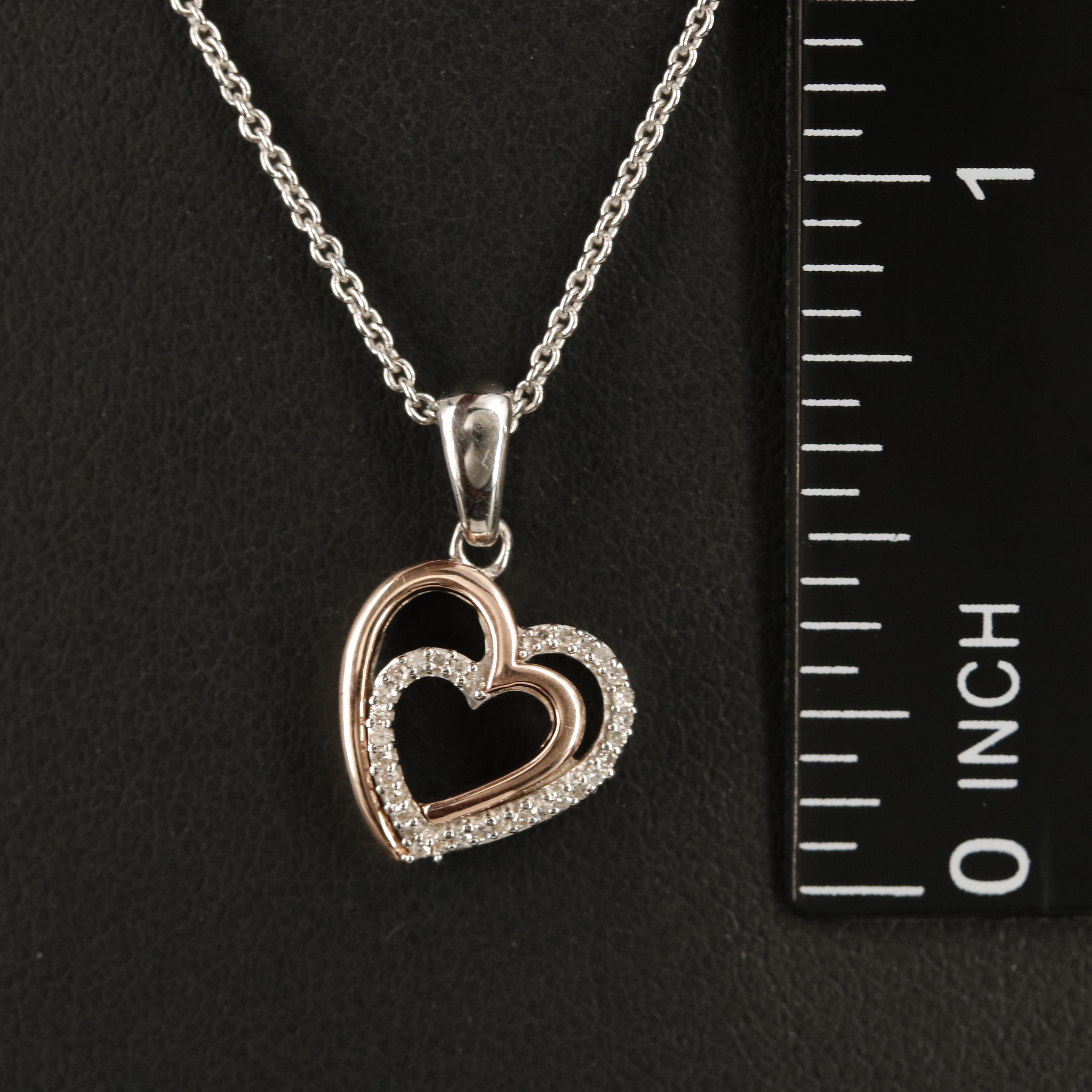 Sterling Diamond Heart Pendant Necklace with 10K Rose Gold Accent
