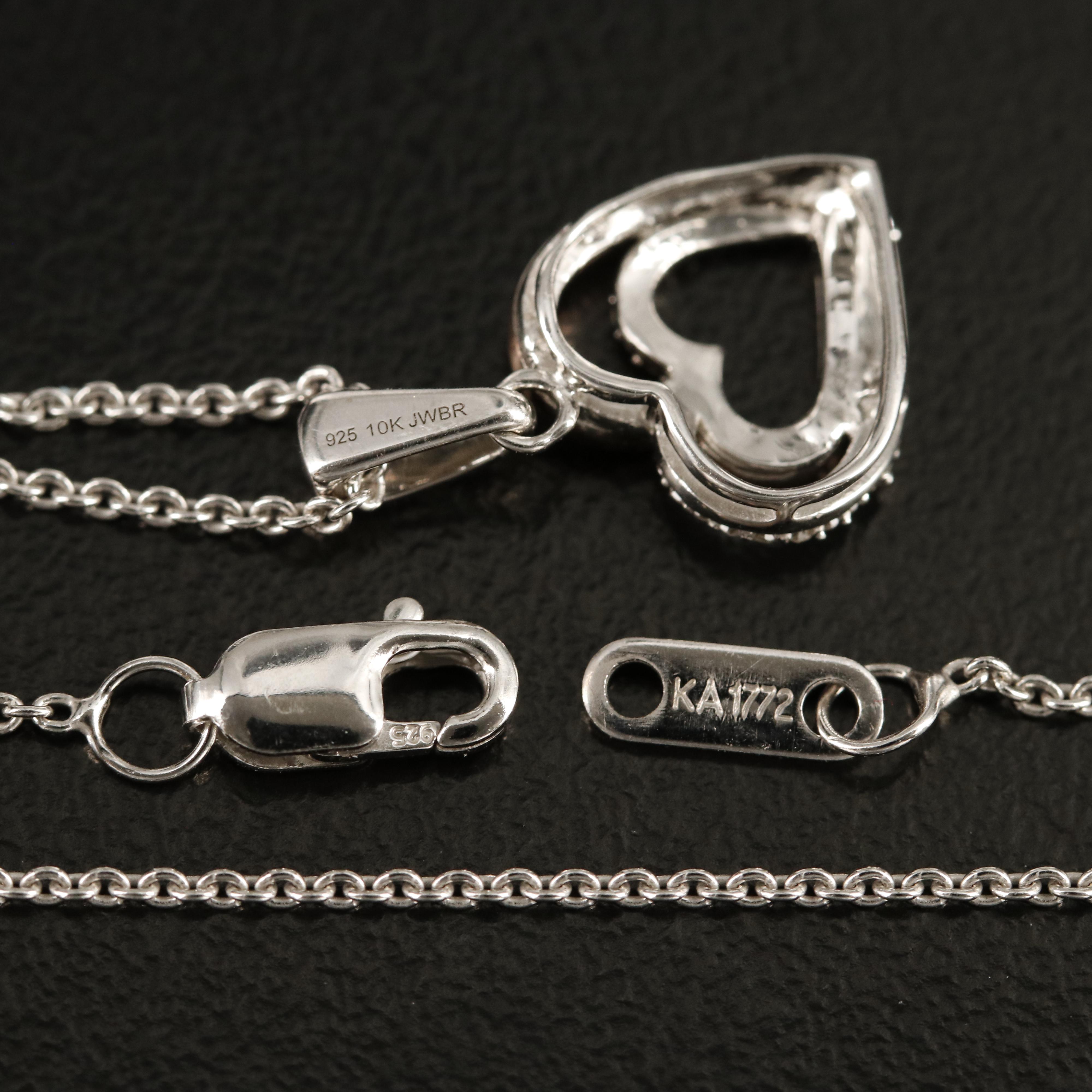 Sterling Diamond Heart Pendant Necklace with 10K Rose Gold Accent