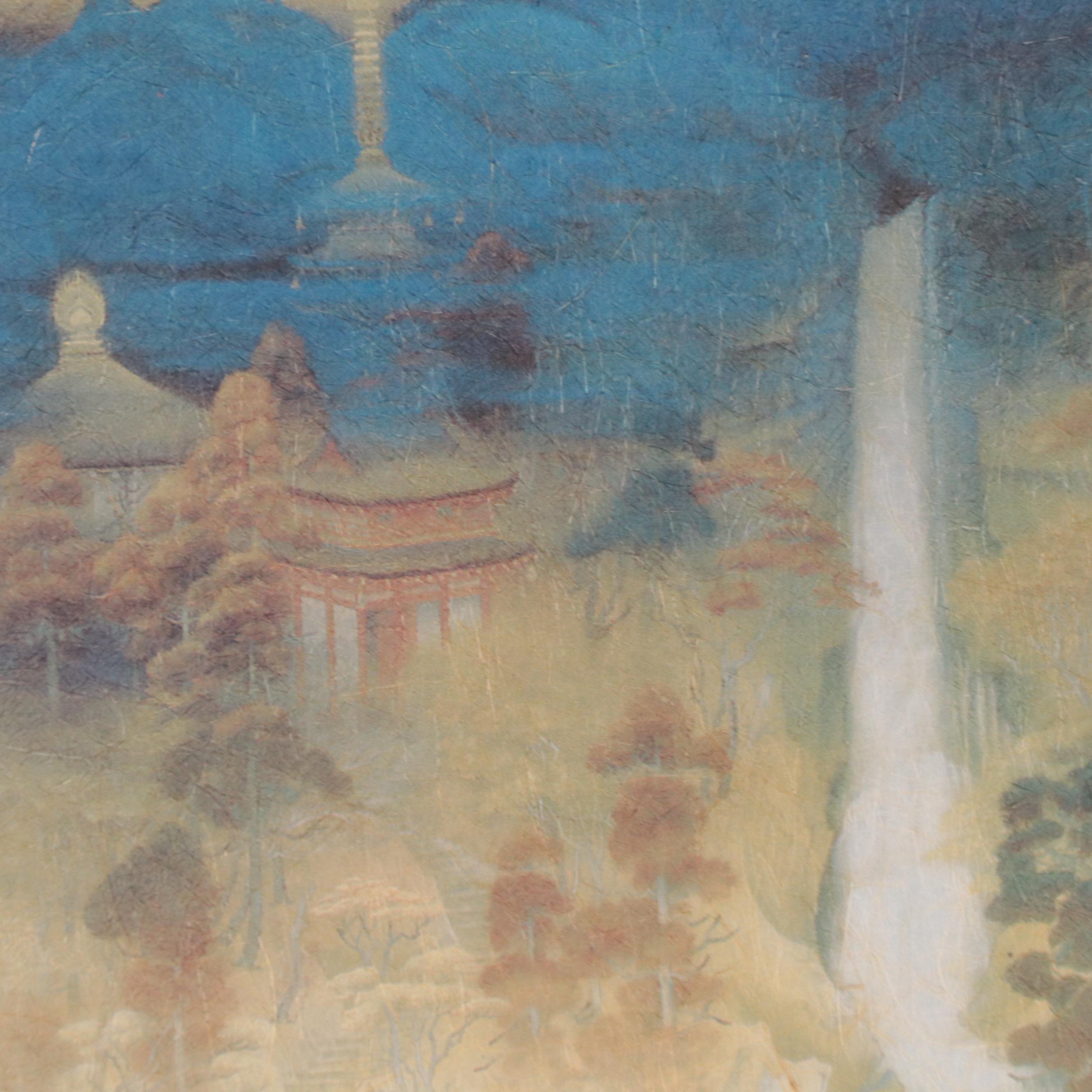 Japanese Woodblock of Aerial View Landscape