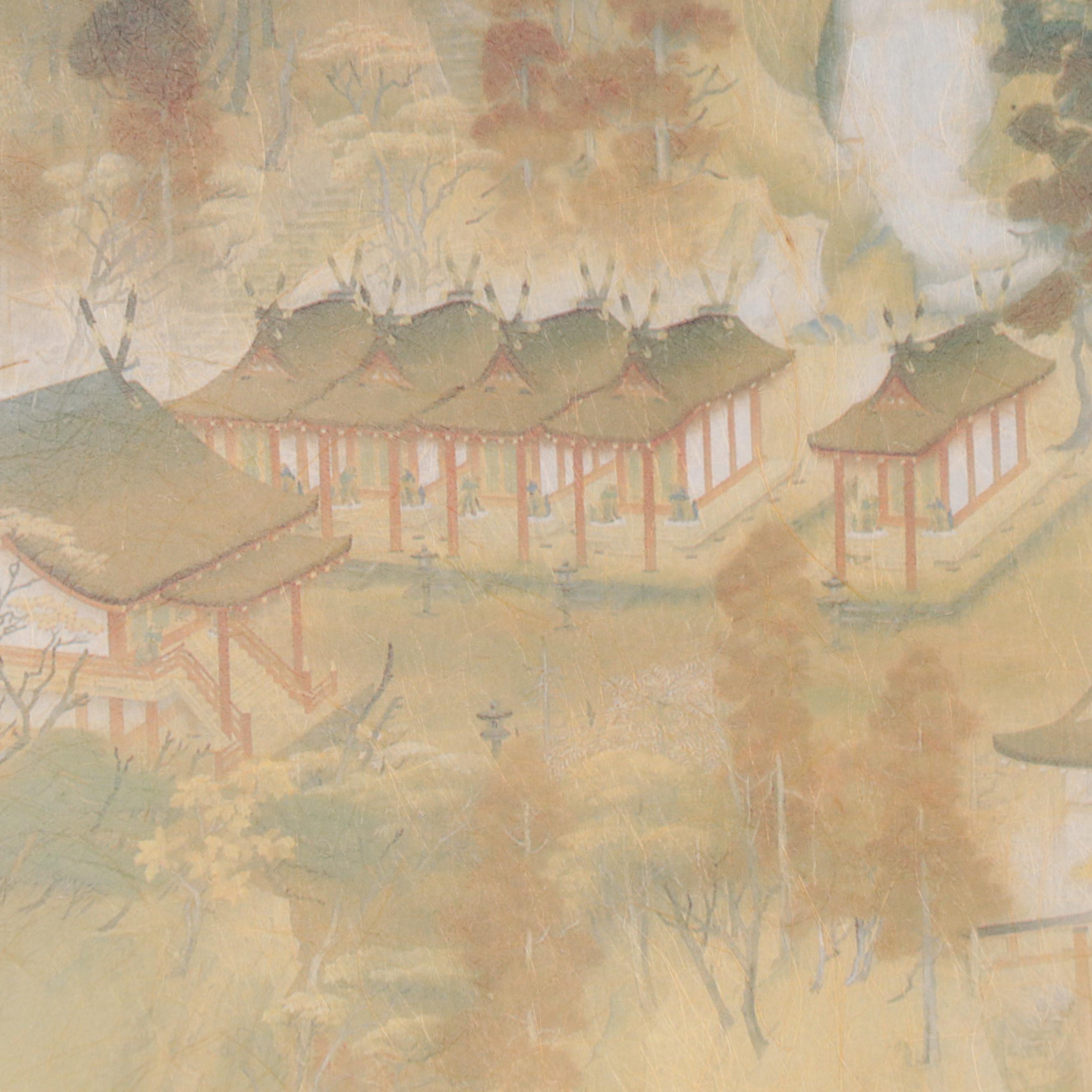 Japanese Woodblock of Aerial View Landscape