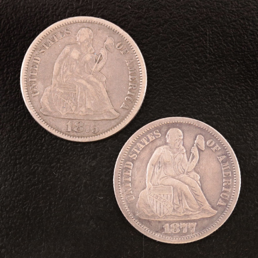 Two Carson City Mint Liberty Seated Silver Dimes