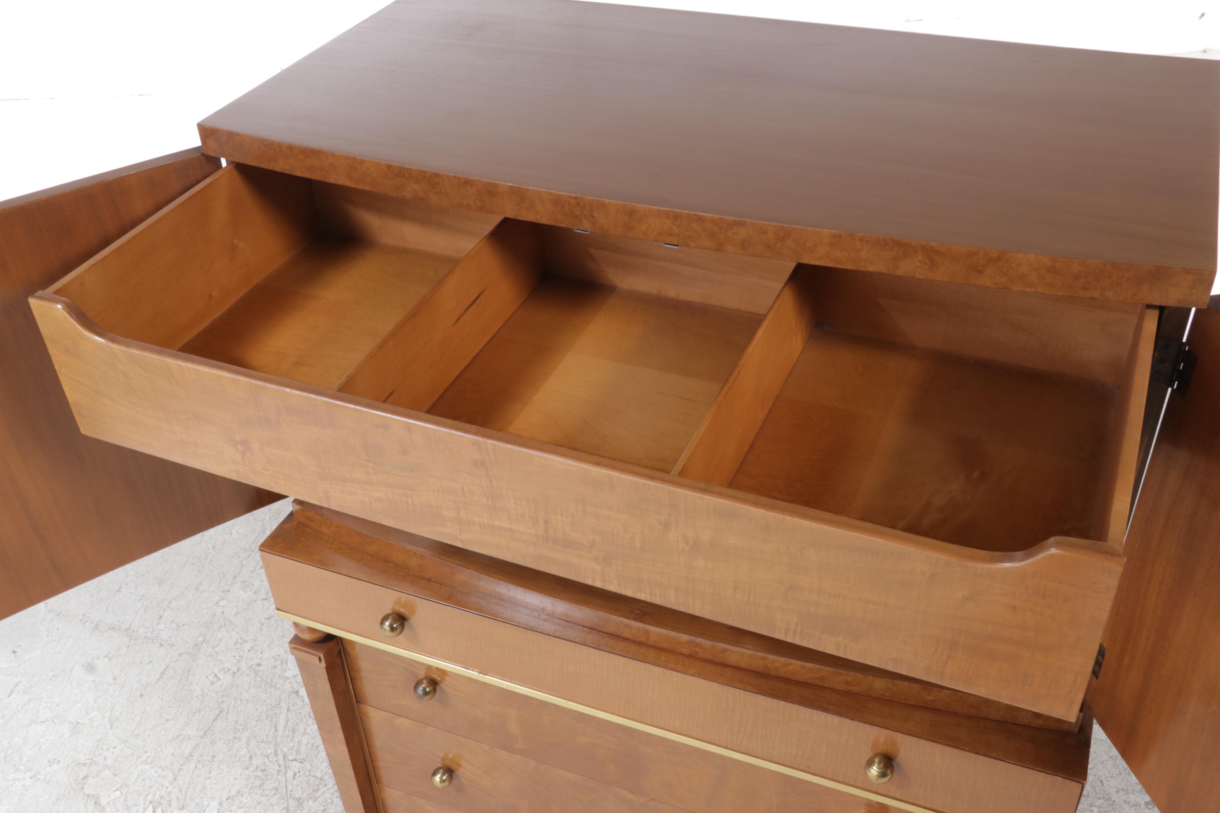 Romweber Empire Style Mahogany, Maple, and Burlwood Seven-Drawer Chest