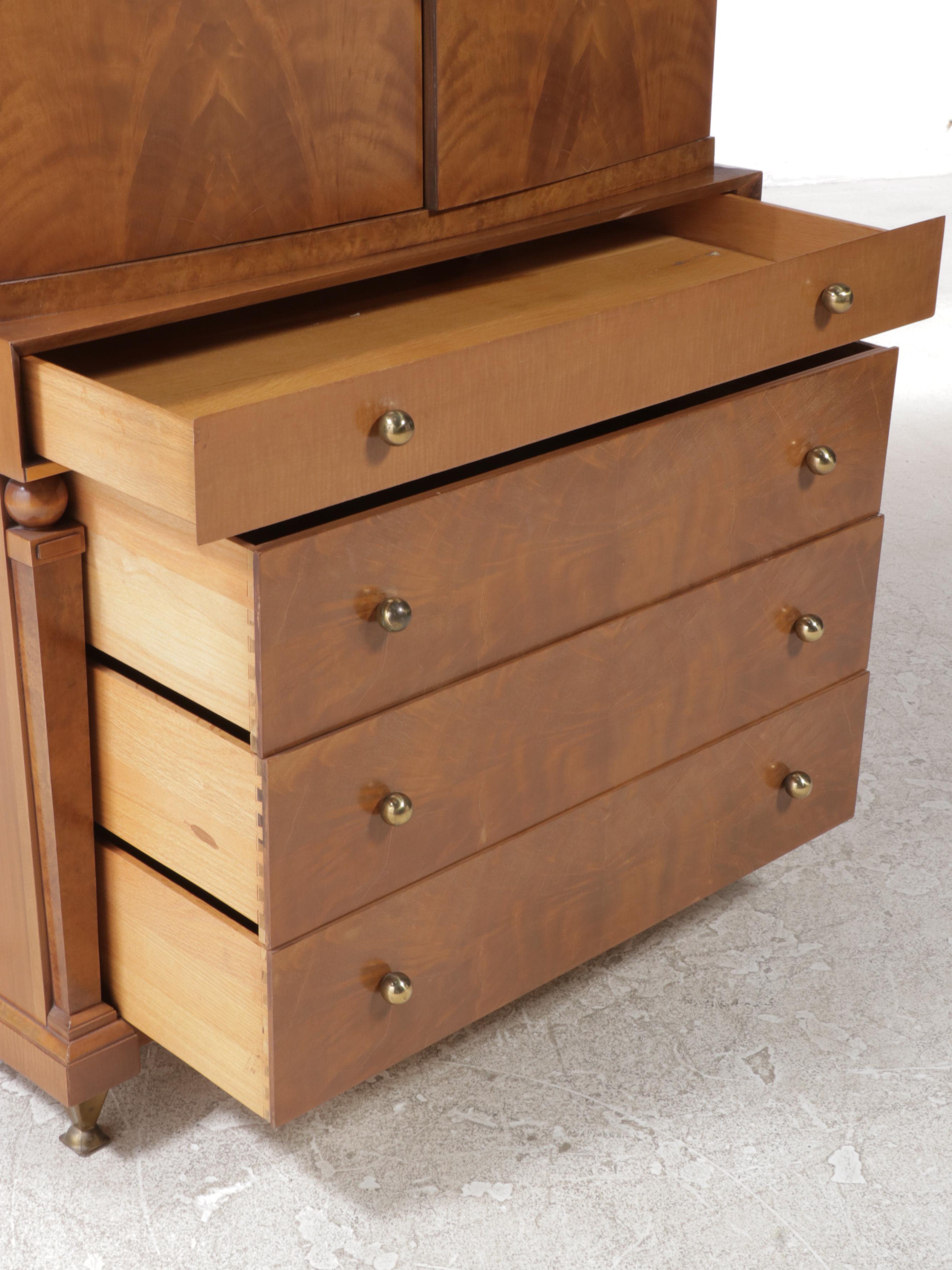 Romweber Empire Style Mahogany, Maple, and Burlwood Seven-Drawer Chest