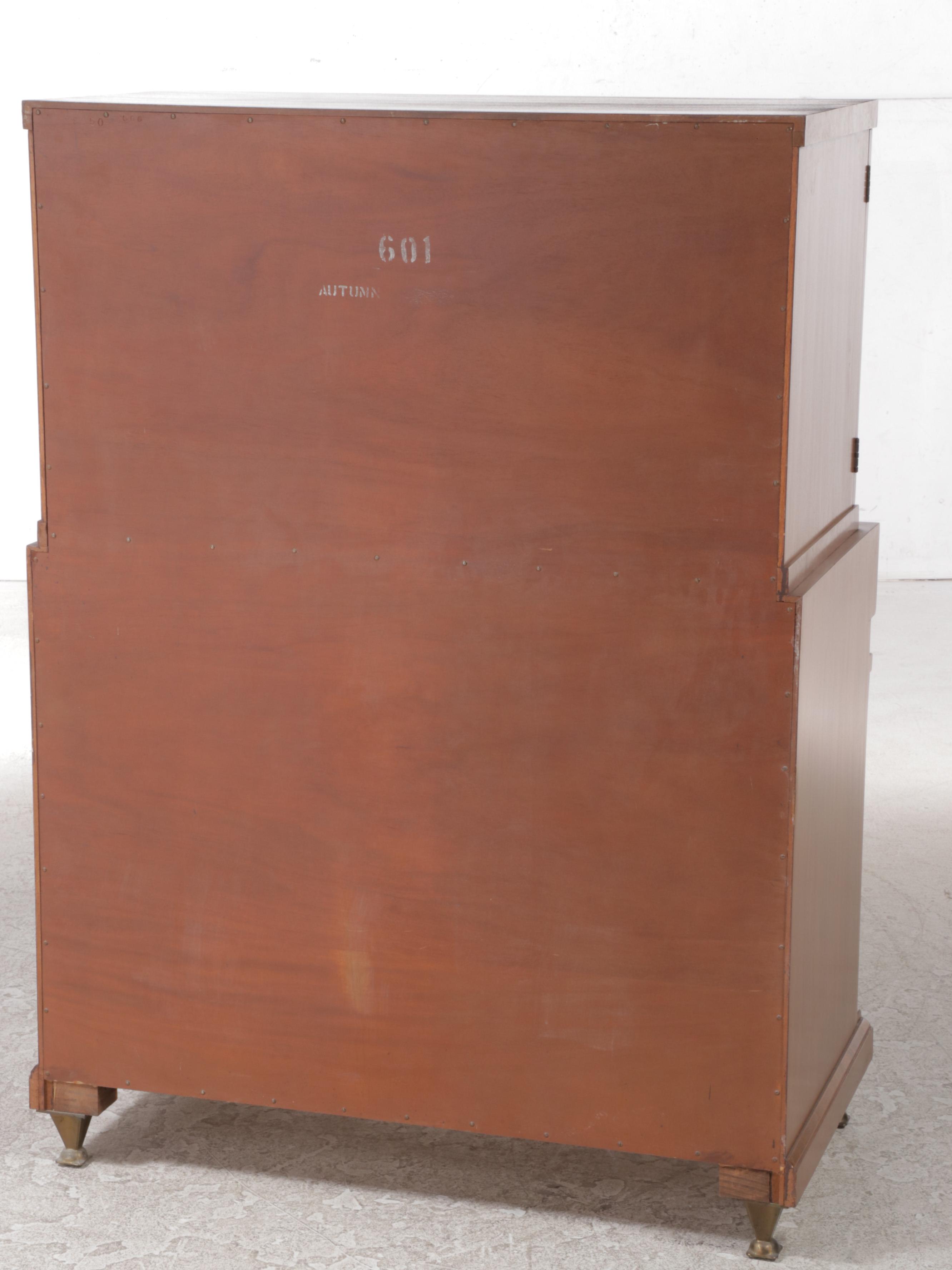 Romweber Empire Style Mahogany, Maple, and Burlwood Seven-Drawer Chest