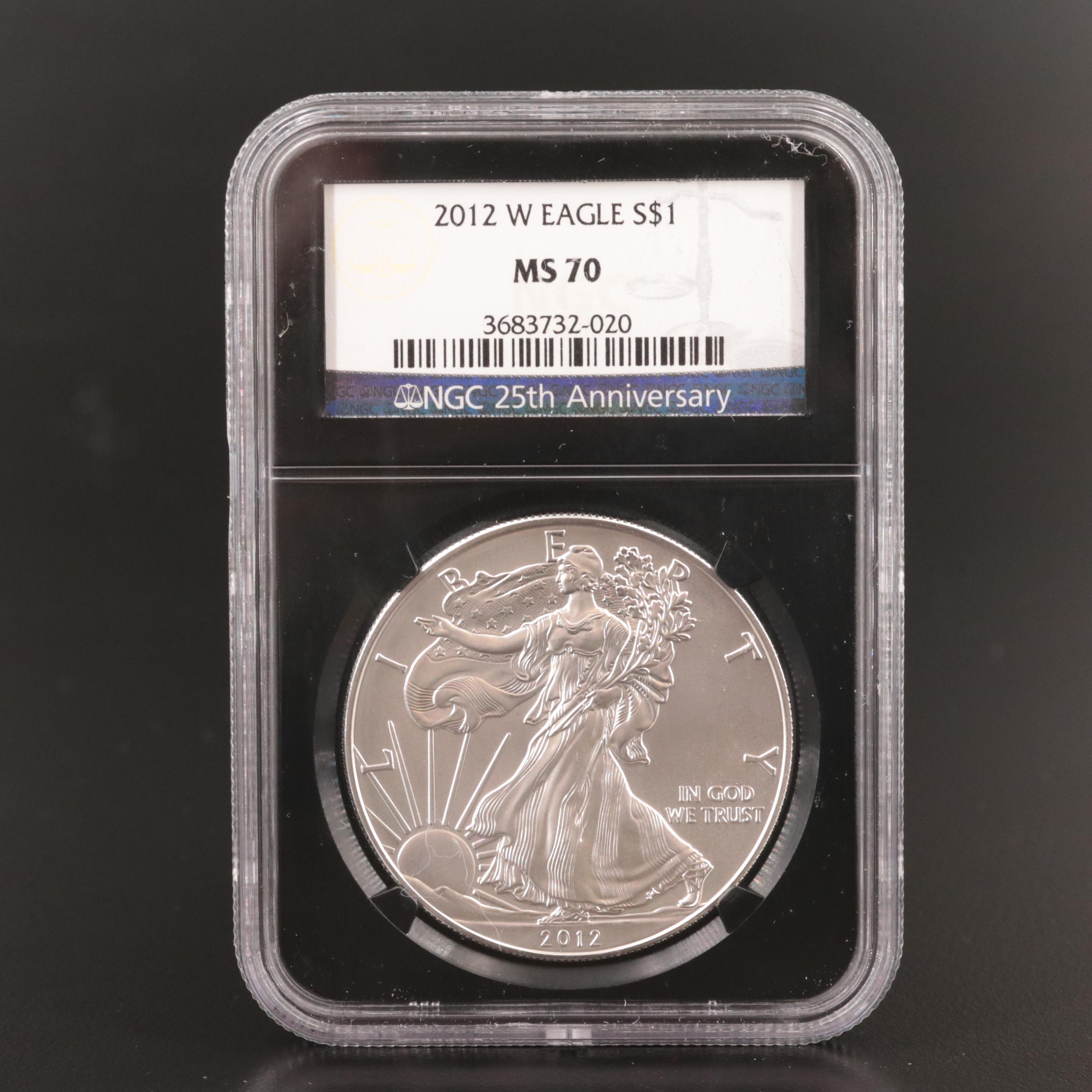 NGC Graded MS70 25th Anniversary 2012-W American Silver Eagle