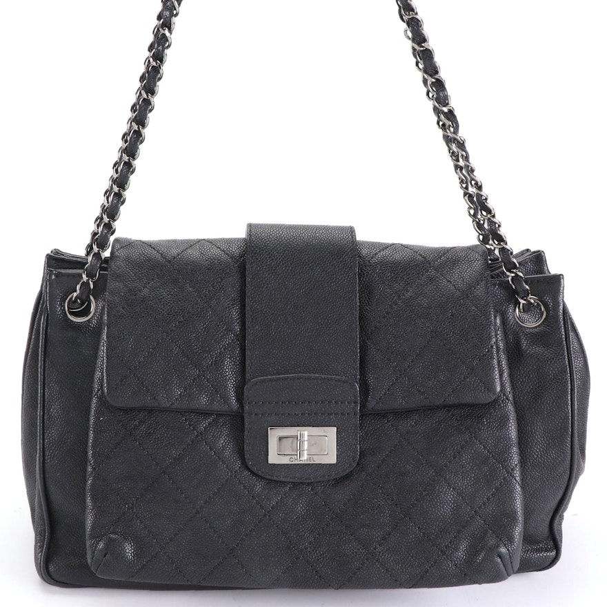 Chanel Mademoiselle Accordion Flap Bag in Quilted Caviar Leather