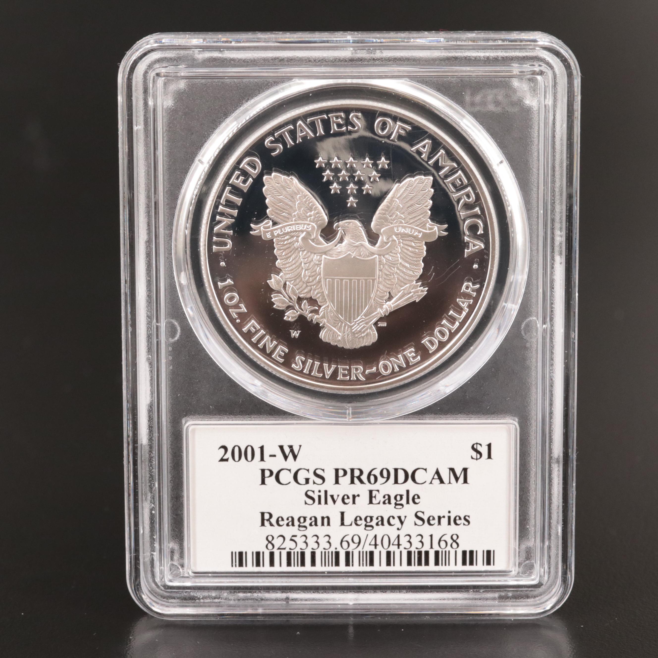 PCGS Graded PR69DCAM Michael Reagan 2001-W American Silver Eagle Proof Coin