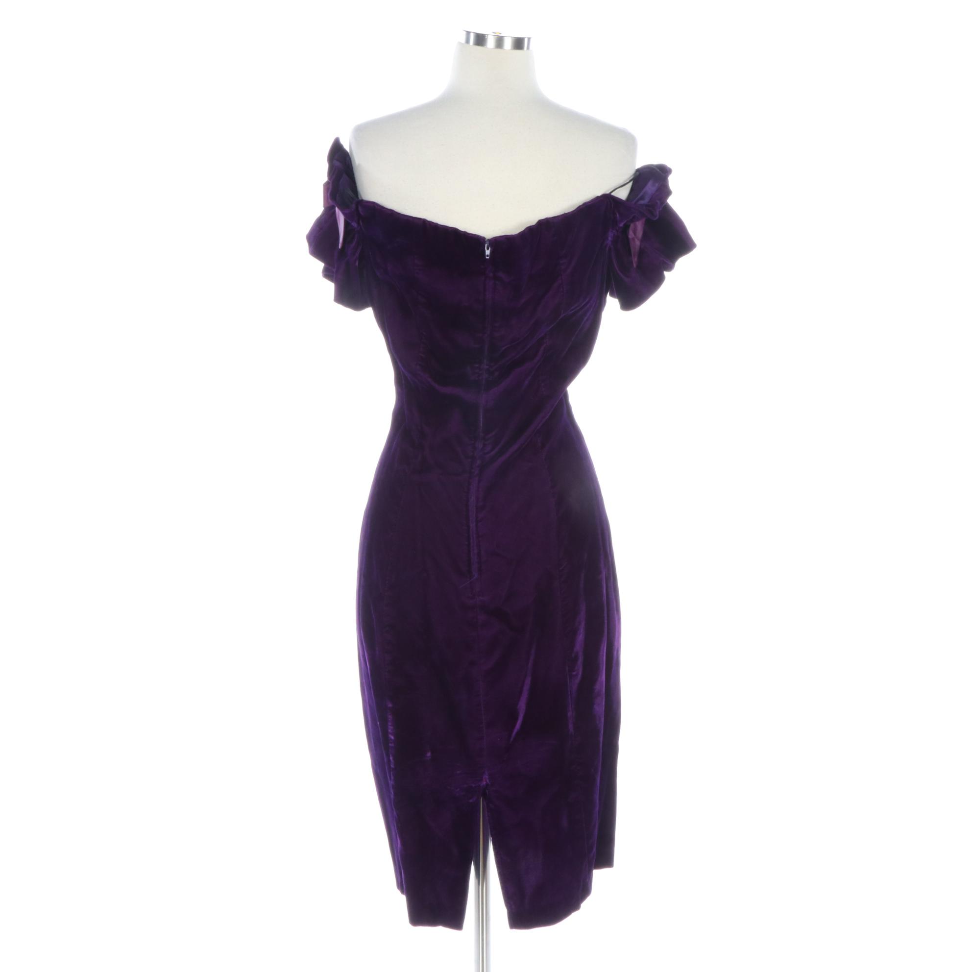 Expo Nite Rayon Velvet Off-the-Shoulder Sheath Dress
