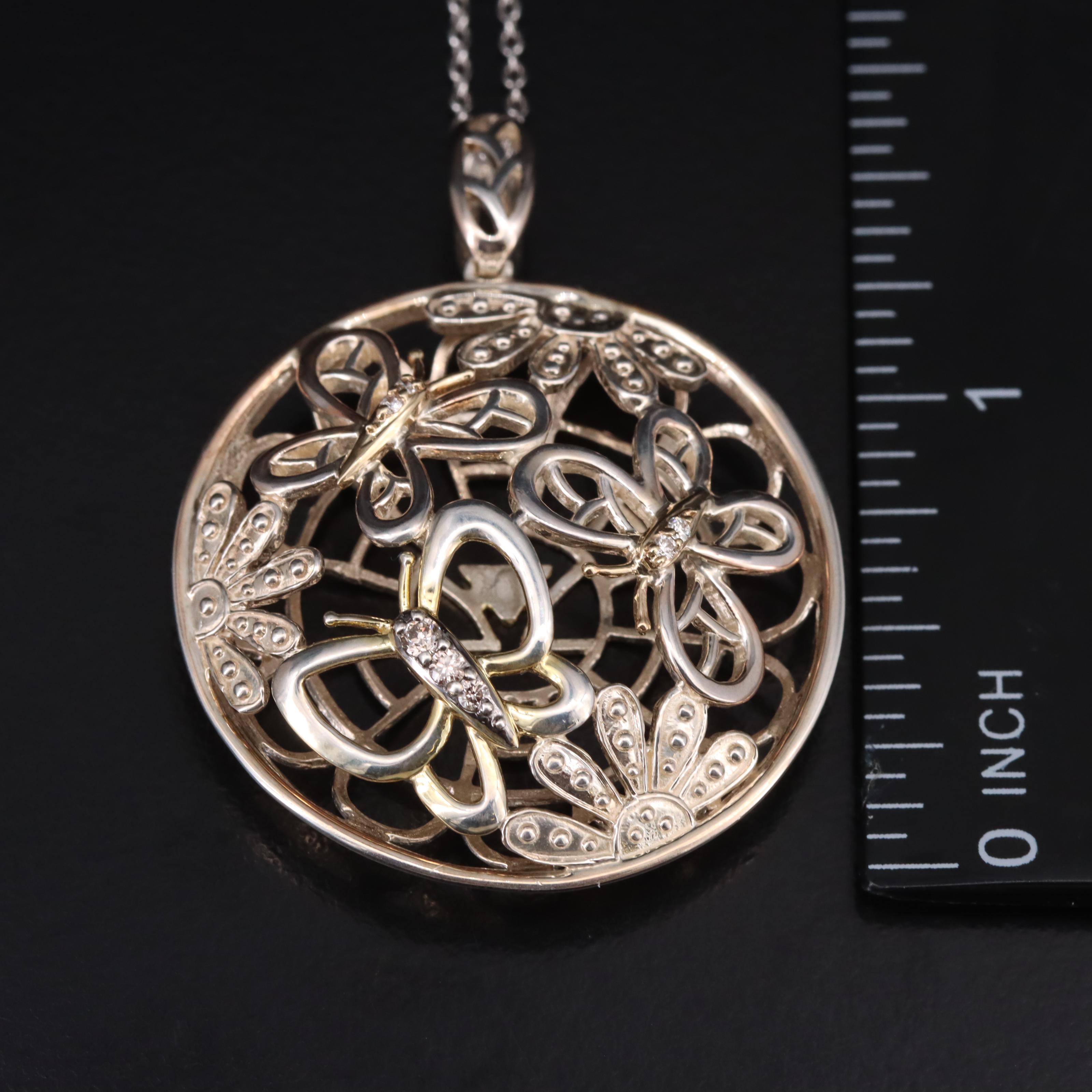 Le Vian Sterling Diamond Butterfly Pendant with 14K Accents on Sterling Chain