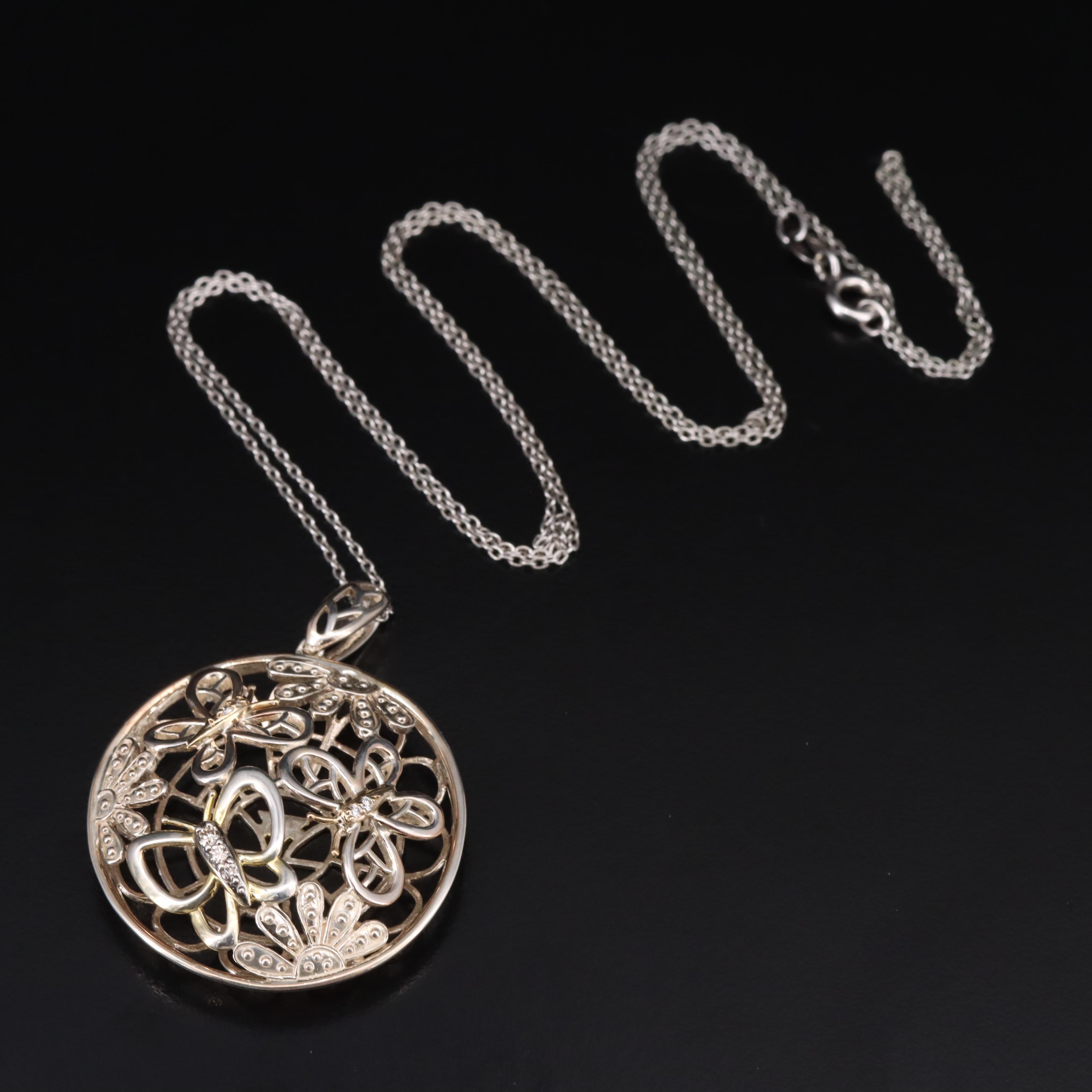 Le Vian Sterling Diamond Butterfly Pendant with 14K Accents on Sterling Chain