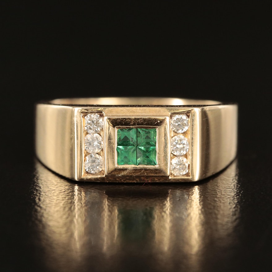 10K Emerald and Diamond Ring