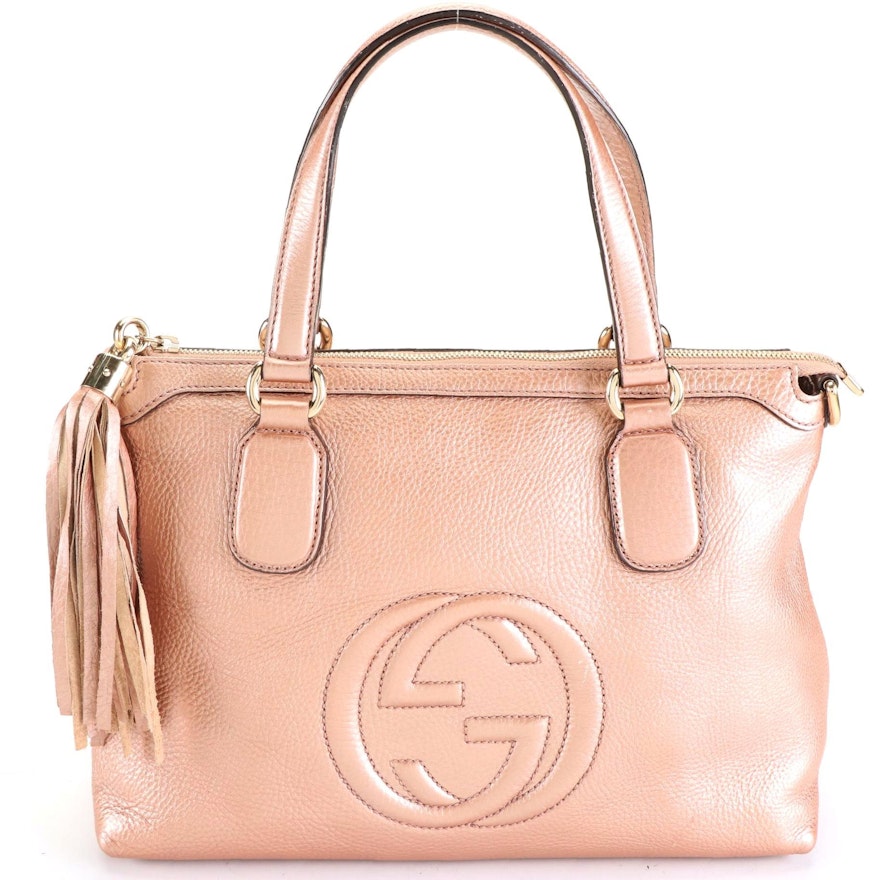 Gucci Japan Exclusive Soho Tote in Metallic Finish Leather with Tassel