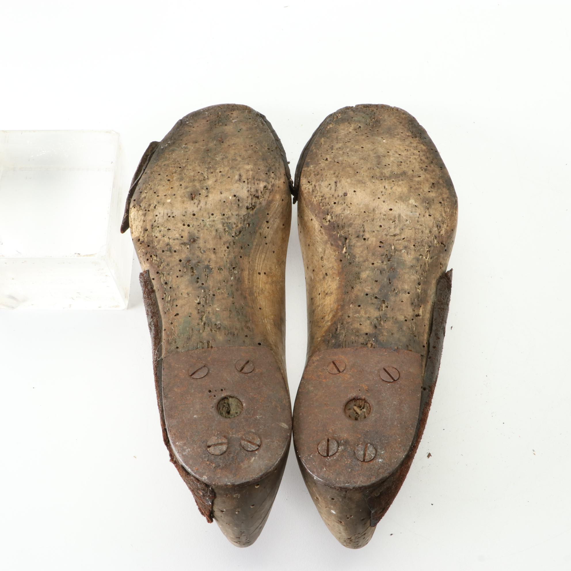 Hummingbird Bowler Hat, Leather Top Hat Case, Shoe Lasts and Rhinestone Buttons