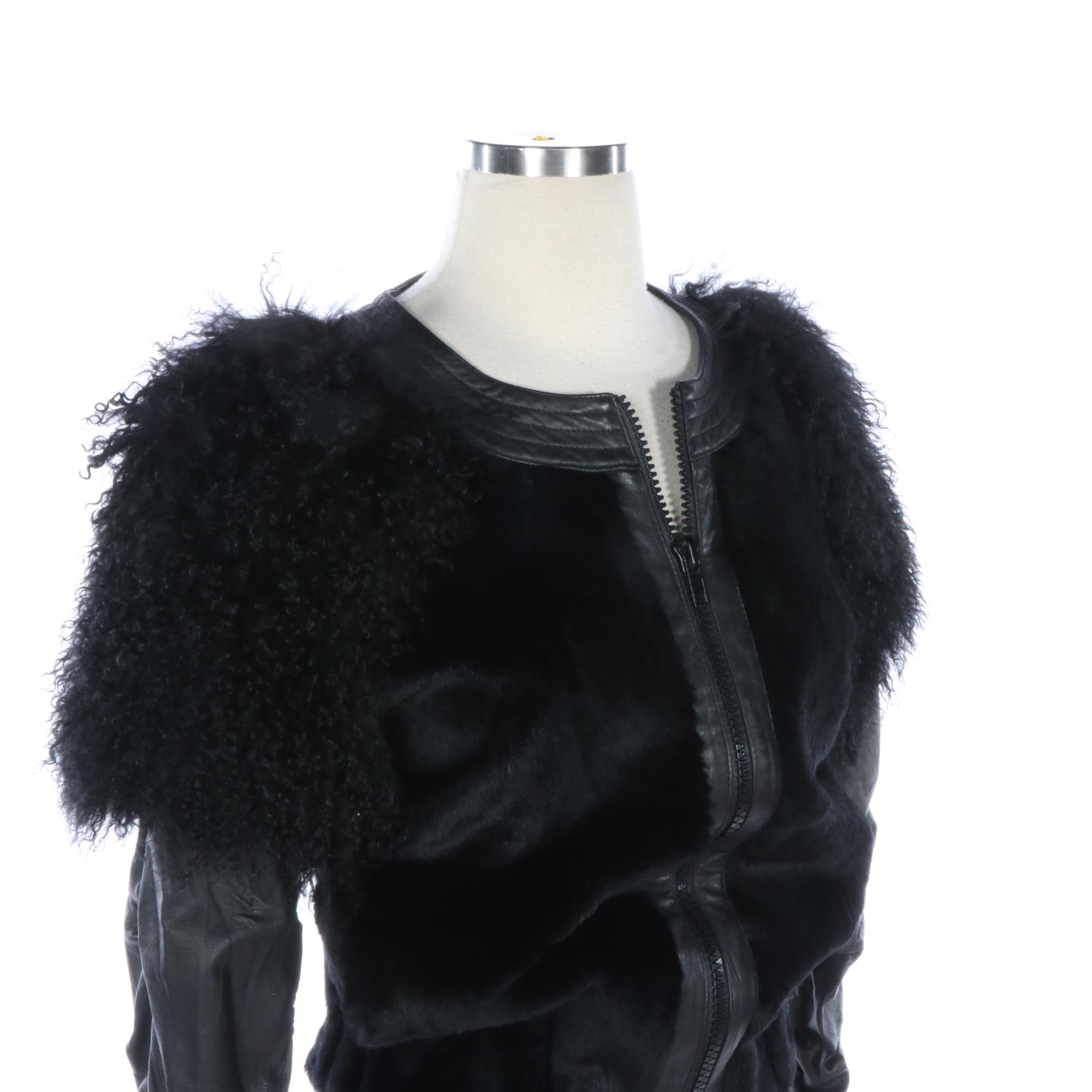 Manoush Zipper-Front Jacket in Sheared Rabbit and Mongolian Lamb Fur