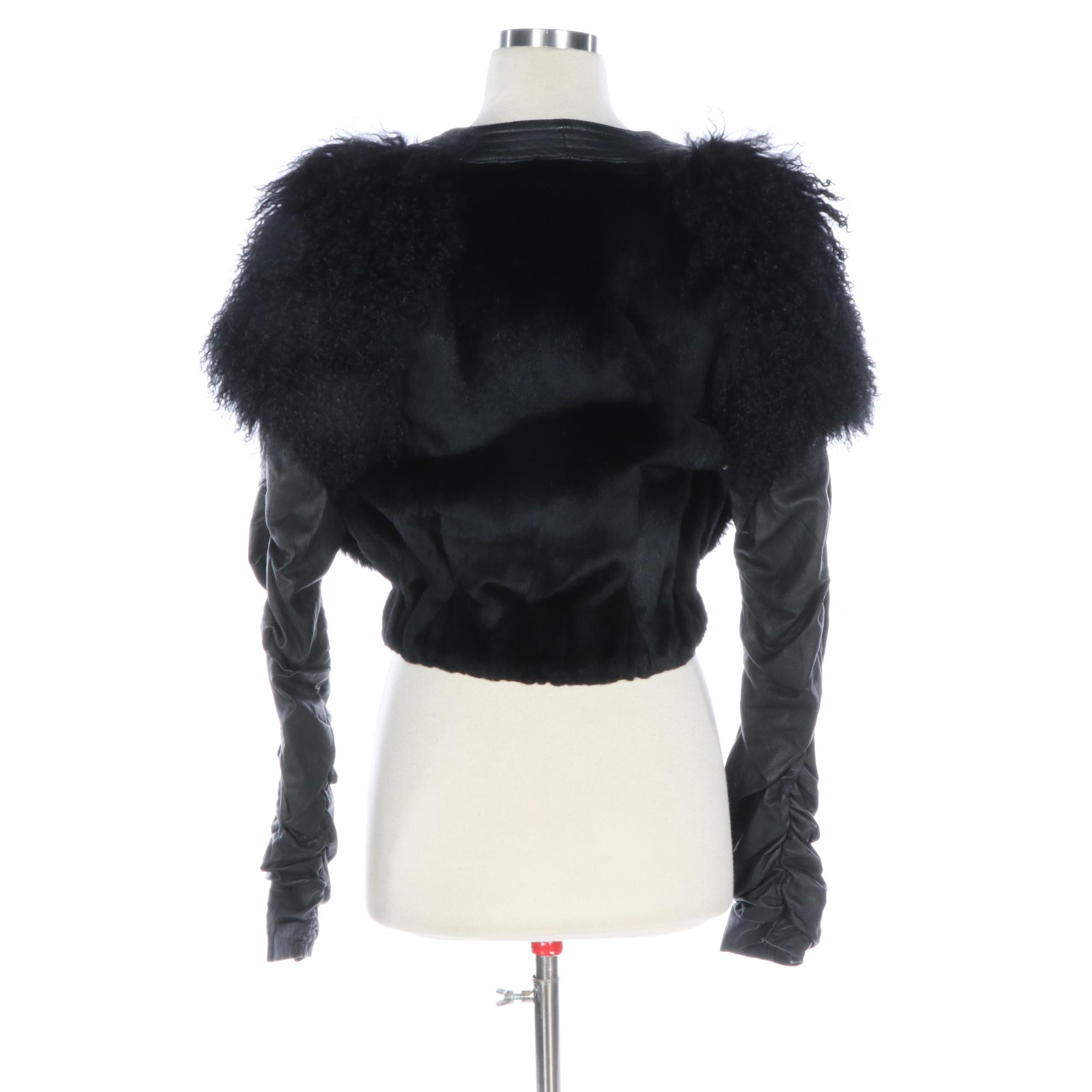 Manoush Zipper-Front Jacket in Sheared Rabbit and Mongolian Lamb Fur