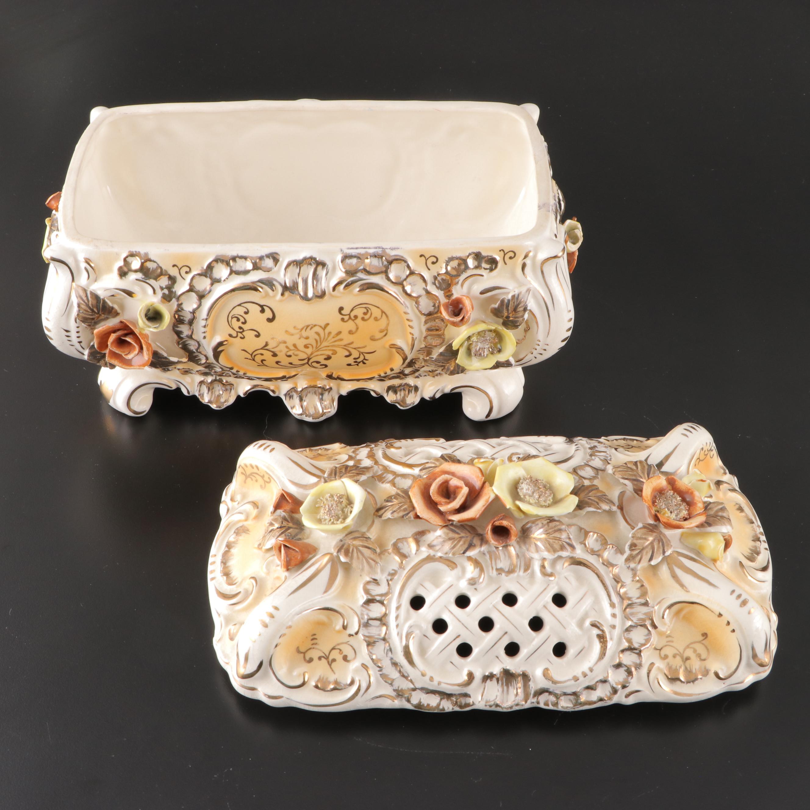 Lenox Bone China Basket Vase with Other Ceramic Casket and Cornucopias