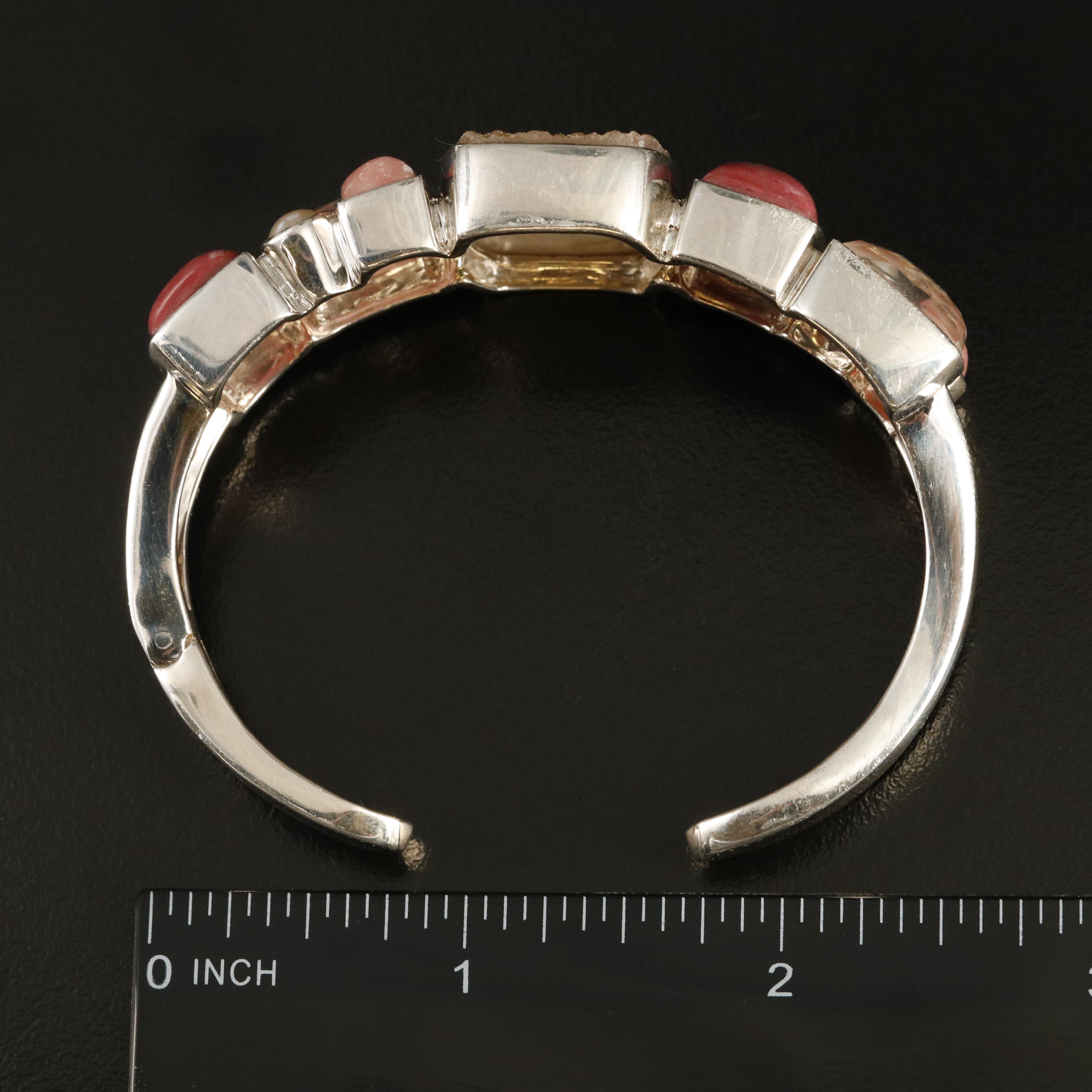 Sterling Druzy, Rhodonite and Mother-of-Pearl Kick Cuff
