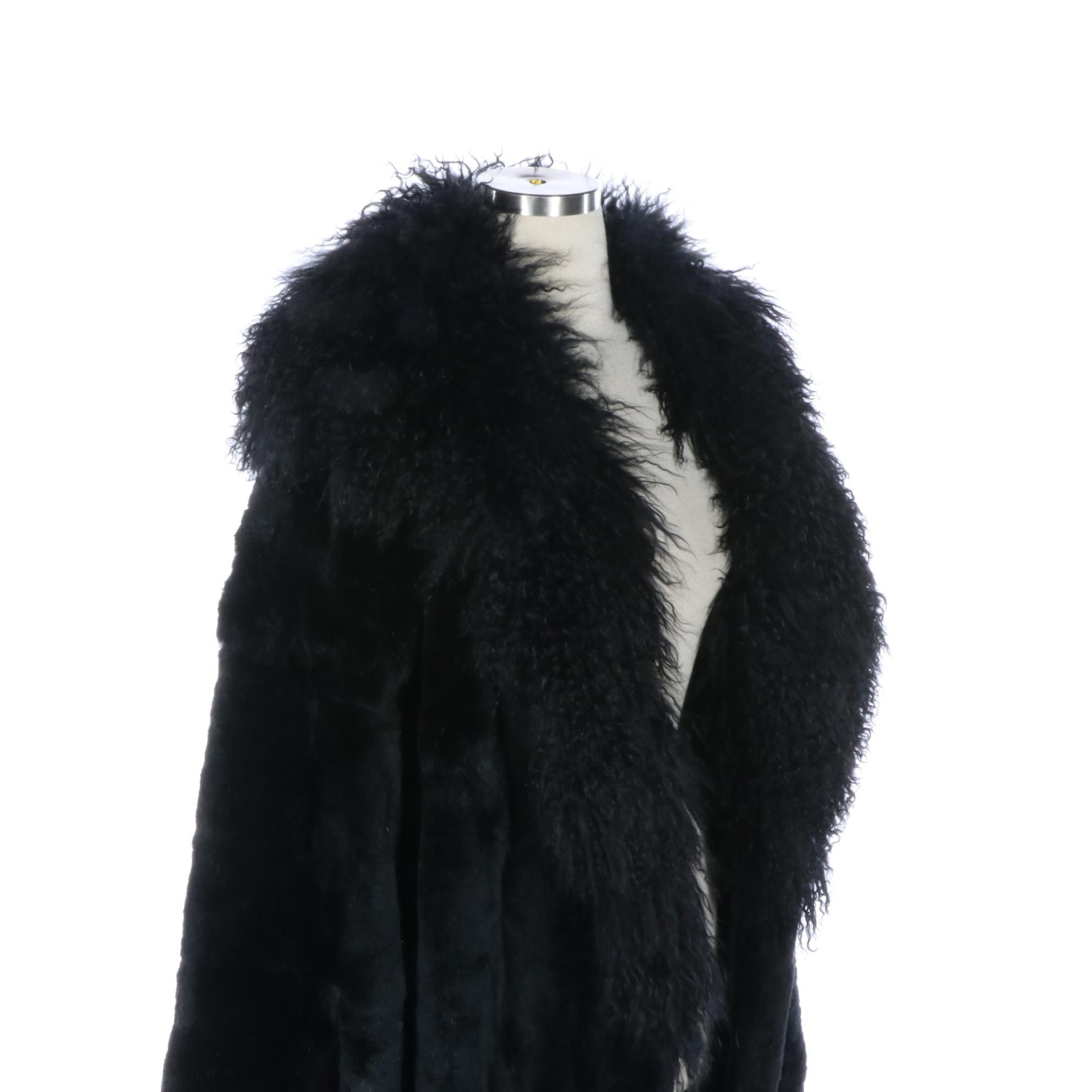 Carole Little Sheared Rabbit Coat with Mongolian Lamb Collar