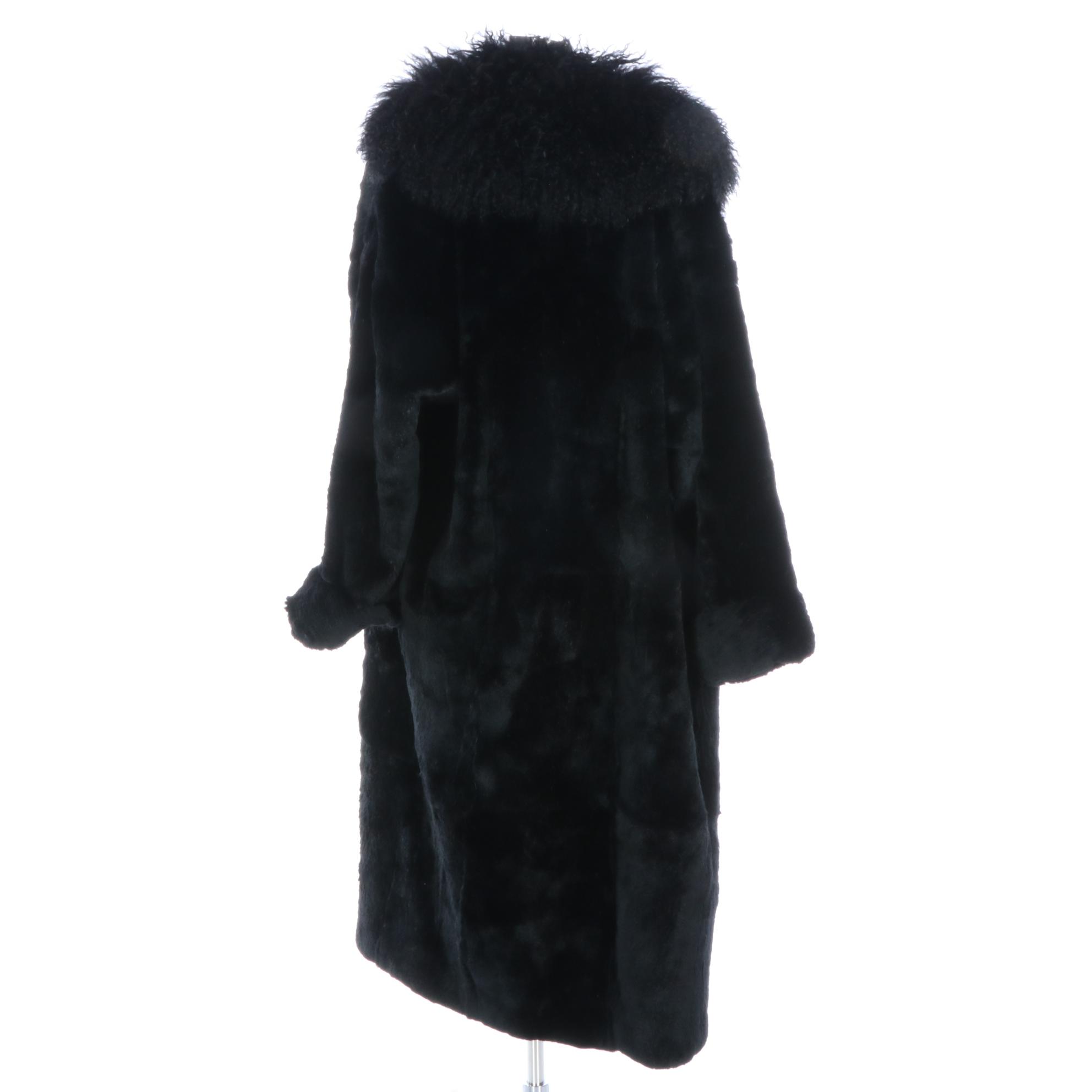Carole Little Sheared Rabbit Coat with Mongolian Lamb Collar