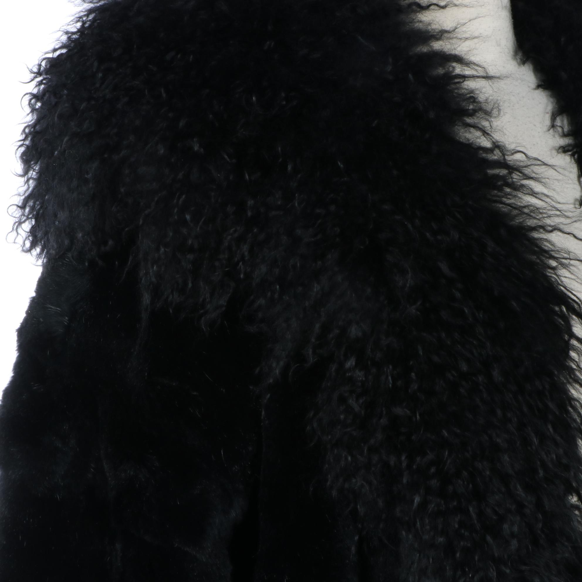 Carole Little Sheared Rabbit Coat with Mongolian Lamb Collar