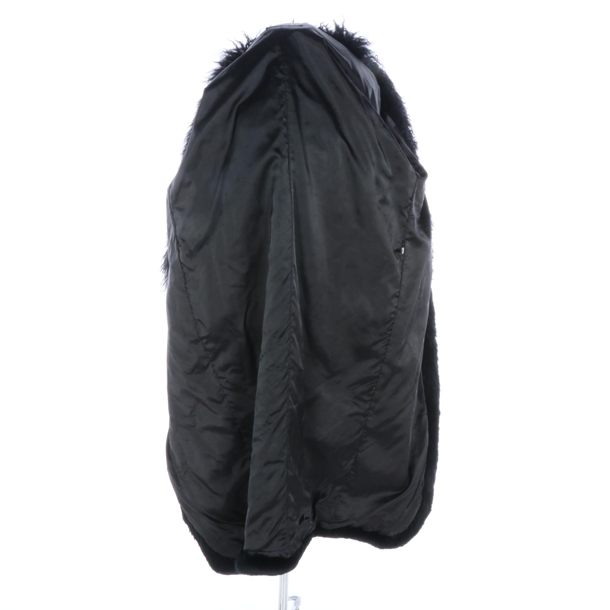 Carole Little Sheared Rabbit Coat with Mongolian Lamb Collar