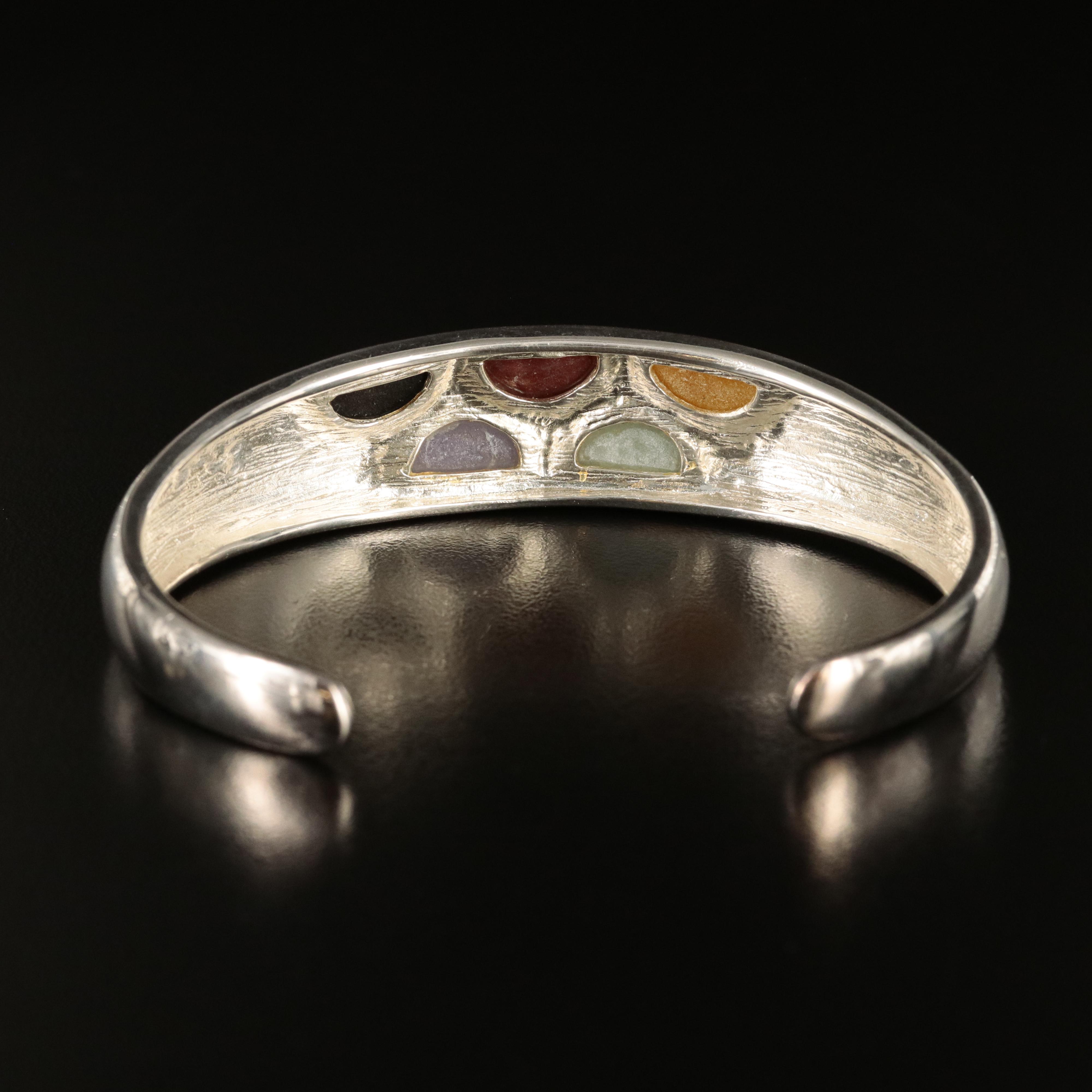 Sterling Jadeite, Jasper and Black Onyx Tapered Cuff